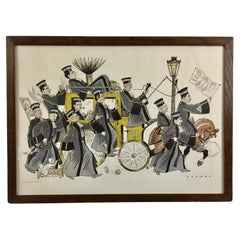 Vintage Satire Work, Parade of Lawyers with Carriage by Ranson, France