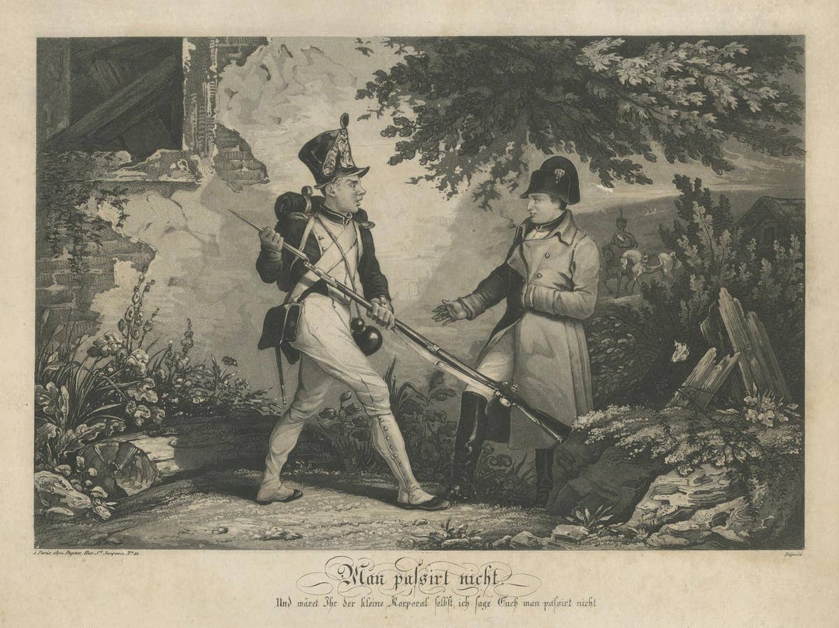 Satirical German Military Engraving of Napoleon as the Little Corporal, c1835