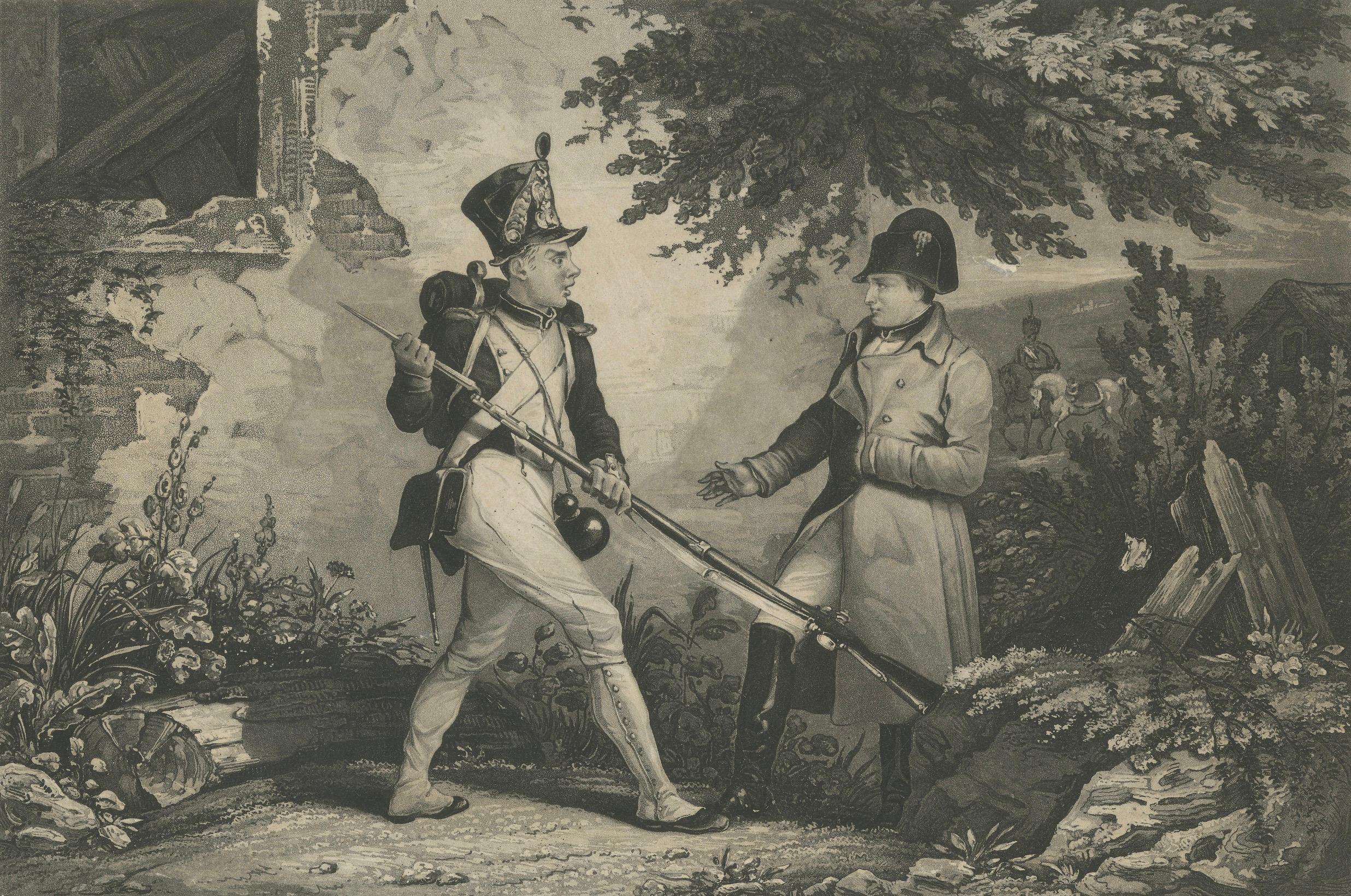Satirical German Military Engraving of Napoleon as the Little Corporal, c1835