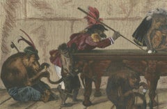 Satirical Hand-colored Engraving of Monkeys at Billiards, 1871