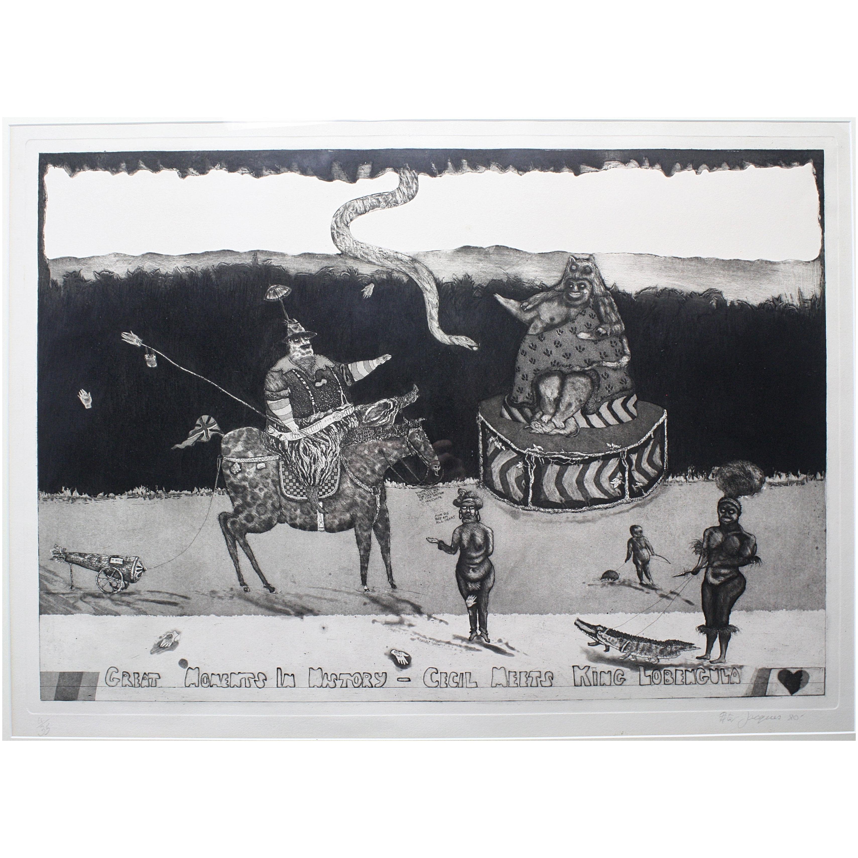 Satirical Lithograph by Peter Jacques "Lobengula" London Artist Royal Academy For Sale