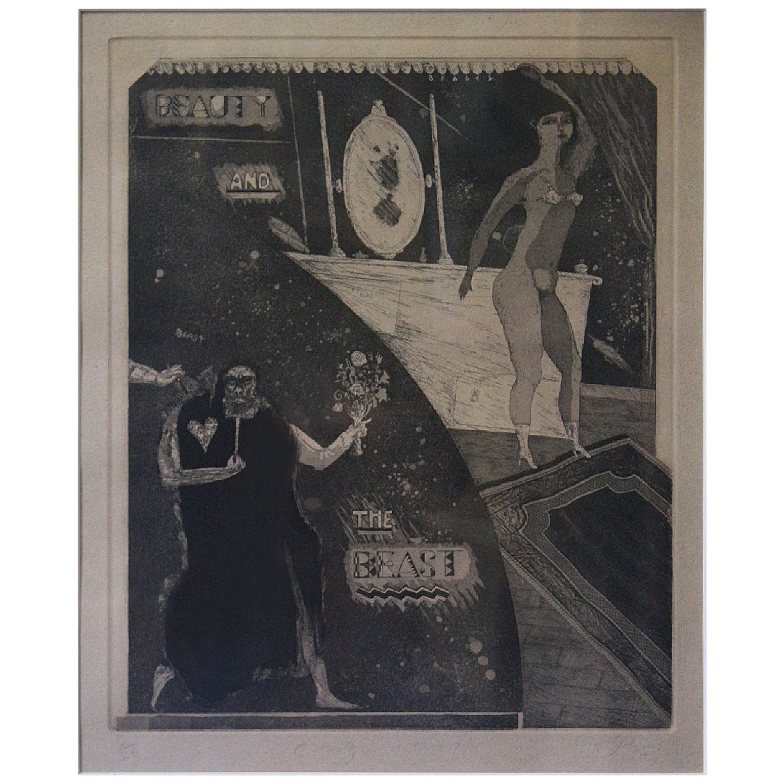 A fine ink and hand tinted etching by Peter Jacques 

Little is known about Peter, he was a printmaker, working in etching and watercolour, who studied at the Camden Art Center London, then located to Arkwright Road, Finchley Road, at the edge of