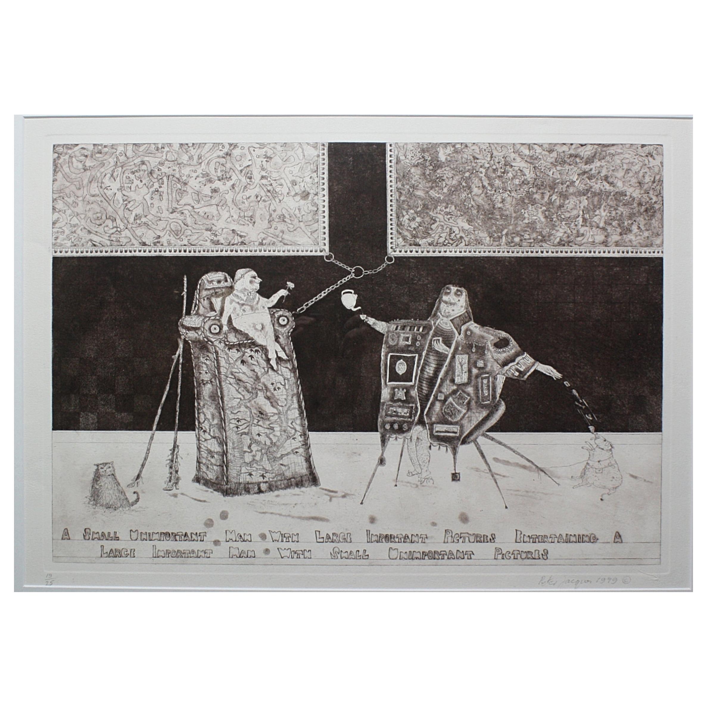 Satirical Lithograph by Peter Jacques "Unimportant Man" Artist Royal Academy For Sale