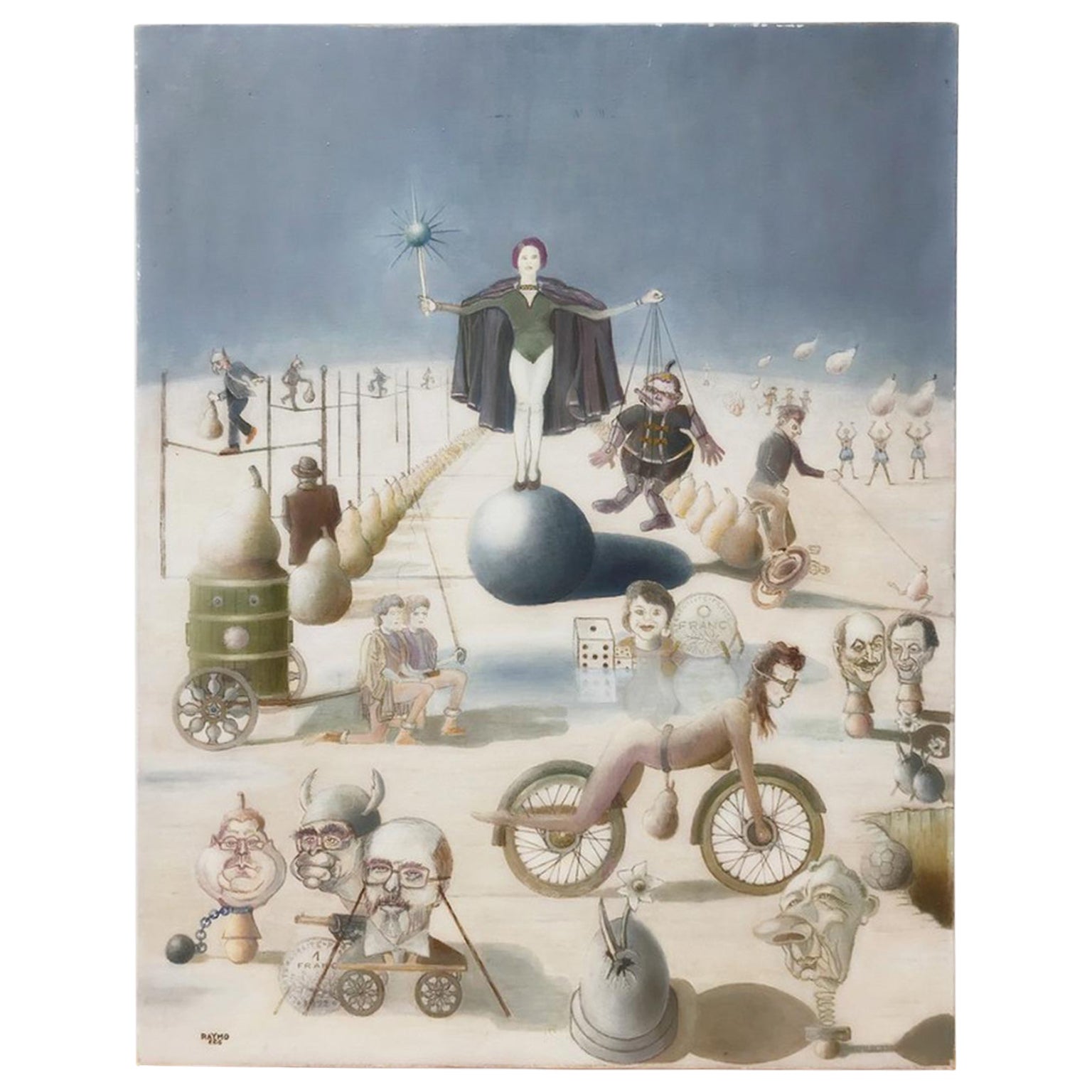 Satirical Oil Painting of the French Government, Political Cartoon on Canvas