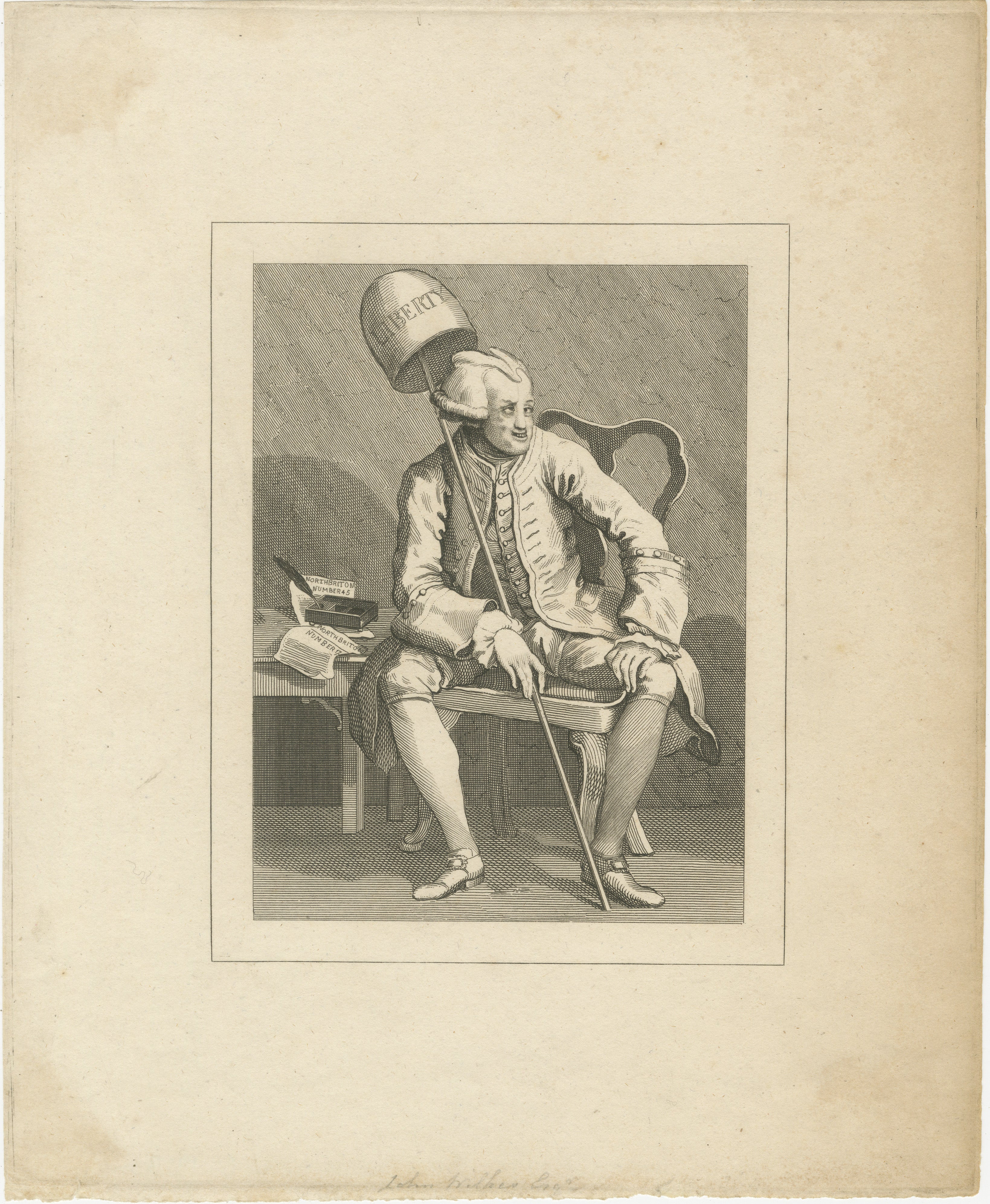 A satirical engraving of John Wilkes, a notable figure in 18th-century British politics known for his radical views and fierce criticism of the monarchy and government. 

Wilkes was a champion of freedom of the press, a critic of British colonial