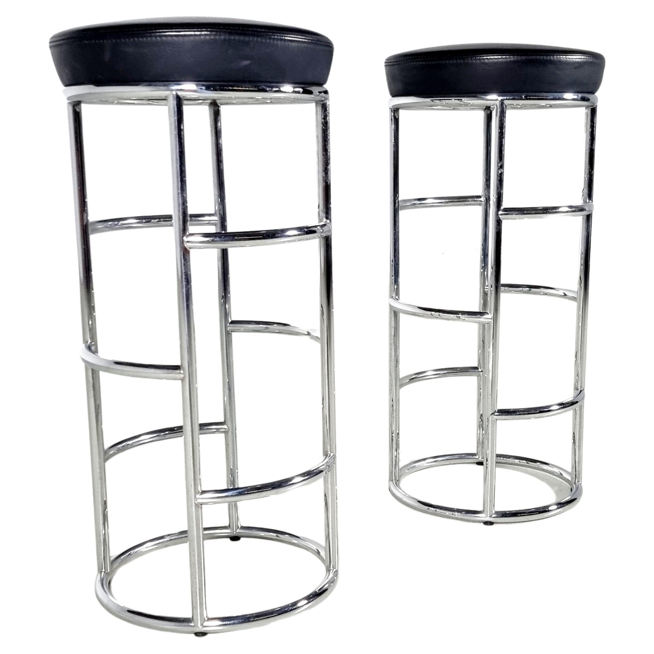 "Satish" bar stools in leather and chromed tubular steel by Eckart Muthesius