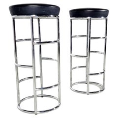 Vintage "Satish" bar stools in leather and chromed tubular steel by Eckart Muthesius