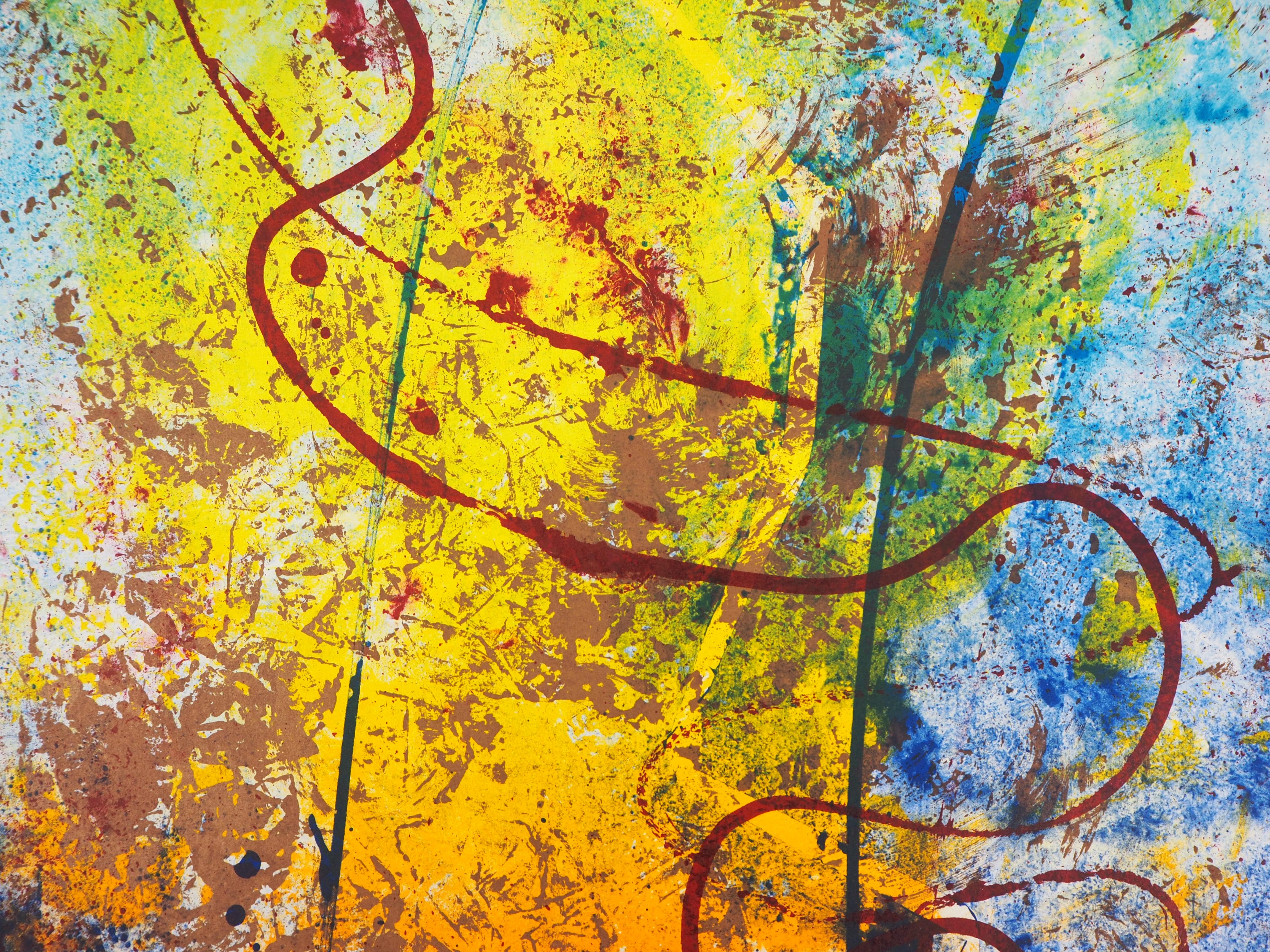 Sunset - Original lithograph, Handsigned - Brown Abstract Print by Satish SHARMA