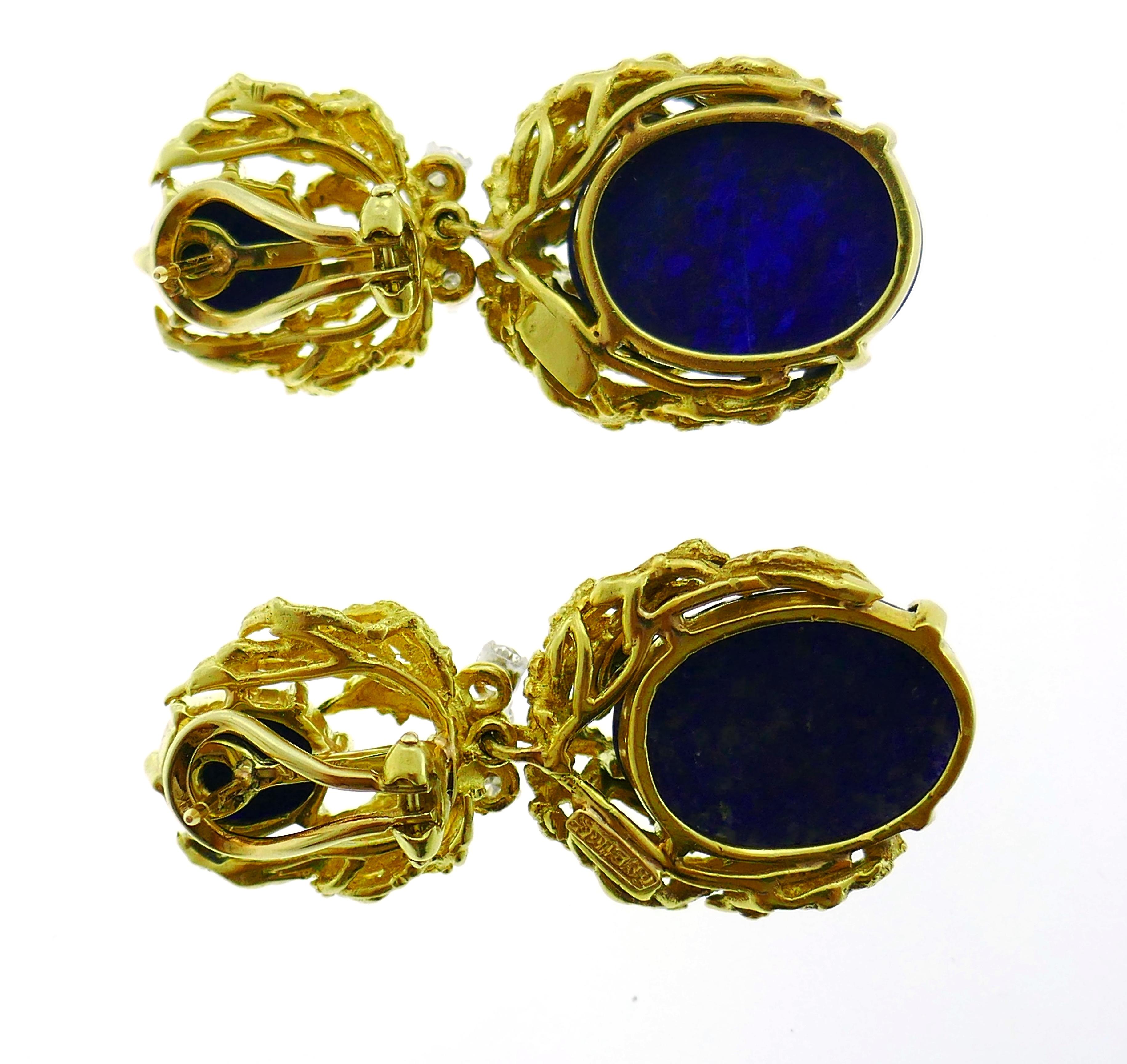 Satsky Lapis Lazuli Diamond Yellow Gold Earrings In Good Condition In Beverly Hills, CA