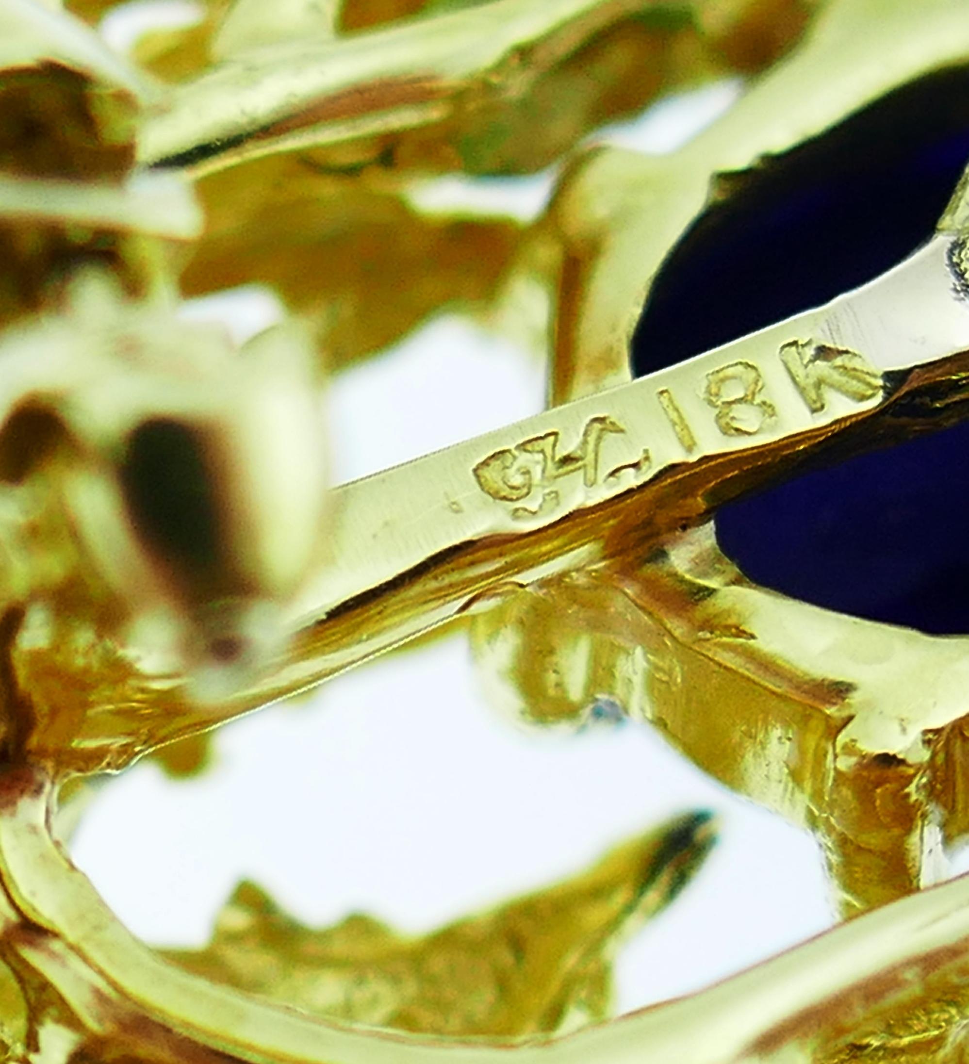 Satsky Lapis Lazuli Diamond Yellow Gold Earrings 1