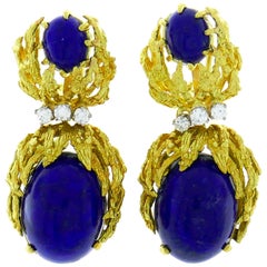 Satsky Lapis Lazuli Diamond Yellow Gold Earrings