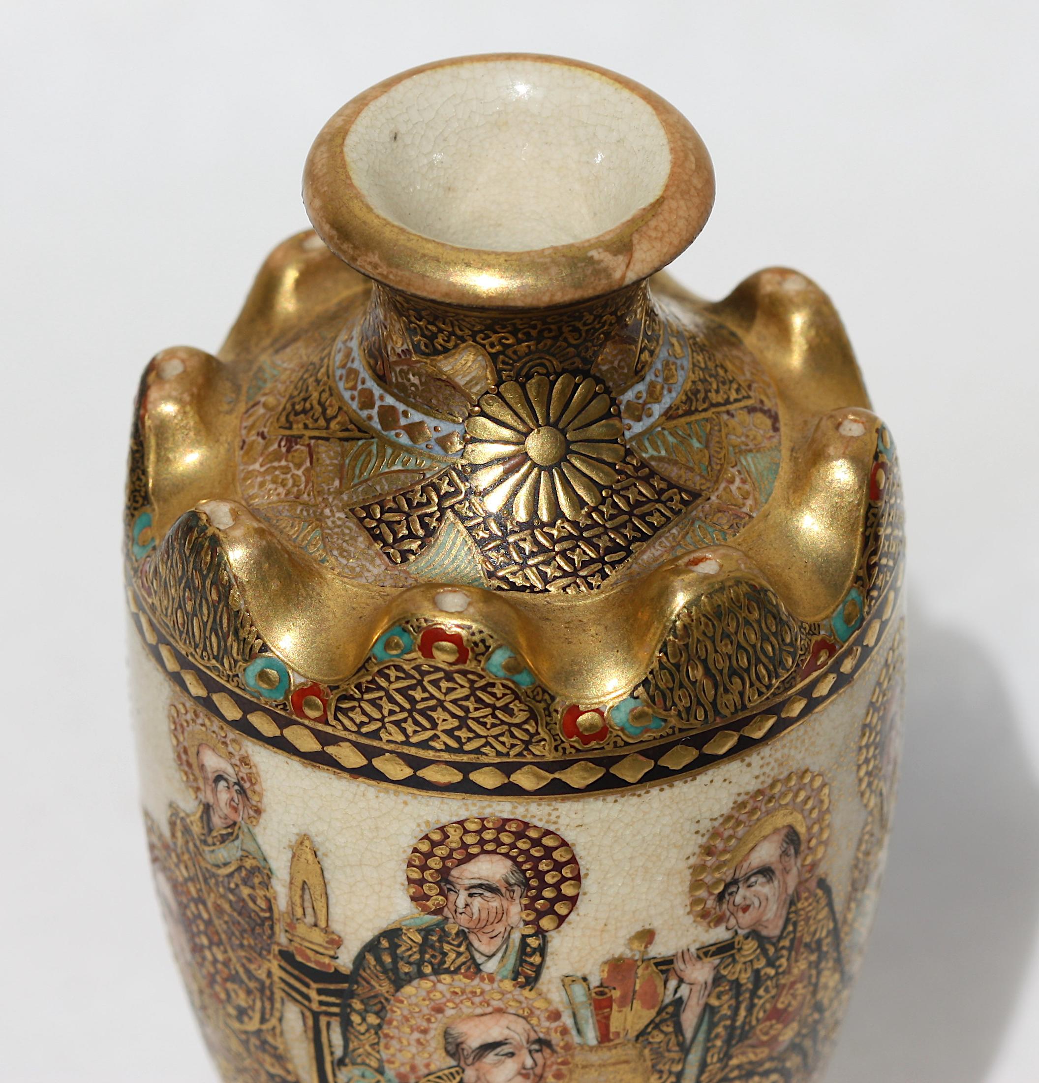 Satsuma Earthenware Cabinet Vase, Early 20th Century In Good Condition For Sale In West Palm Beach, FL