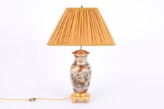 Satsuma Earthenware Lamp, Polychrome and Gilt Decor, Last 19th Century