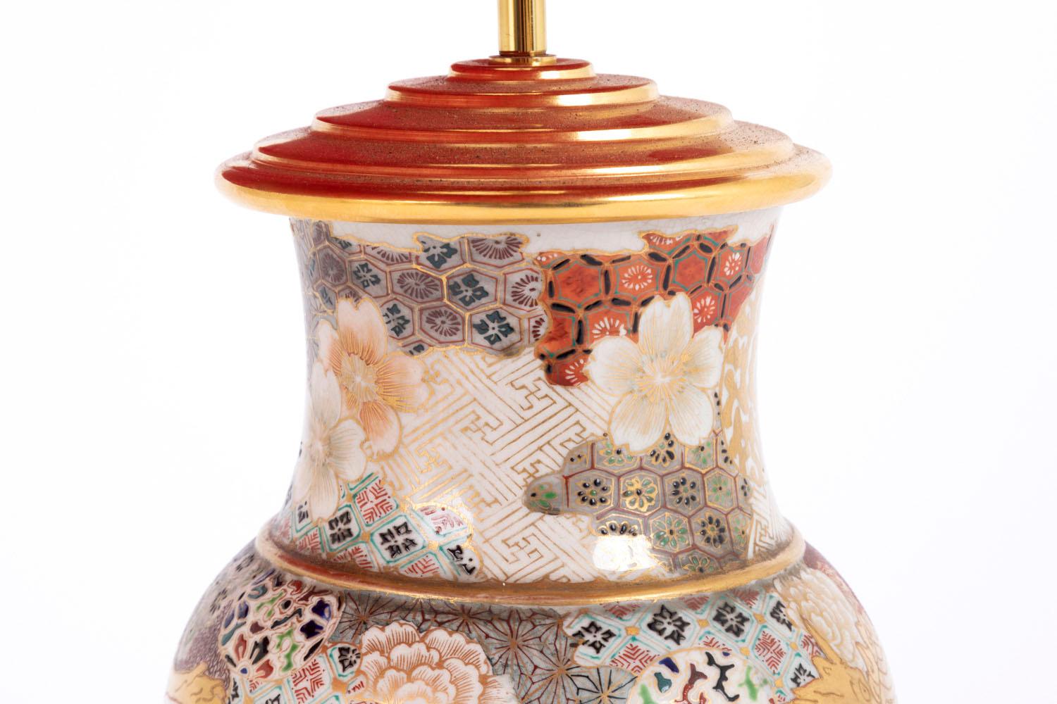 Chinese Export Satsuma Earthenware Lamp, Polychrome and Gilt Decor, Last 19th Century