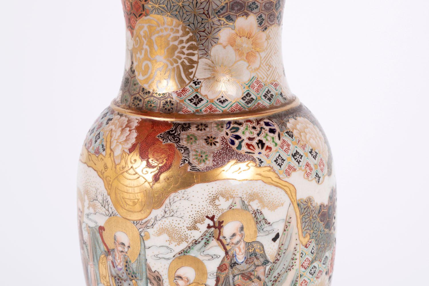 Satsuma Earthenware Lamp, Polychrome and Gilt Decor, Last 19th Century In Good Condition In Saint-Ouen, FR