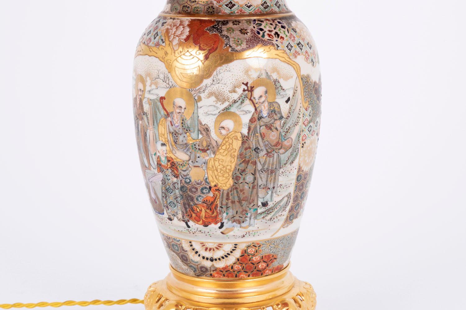 Satsuma Earthenware Lamp, Polychrome and Gilt Decor, Last 19th Century 1