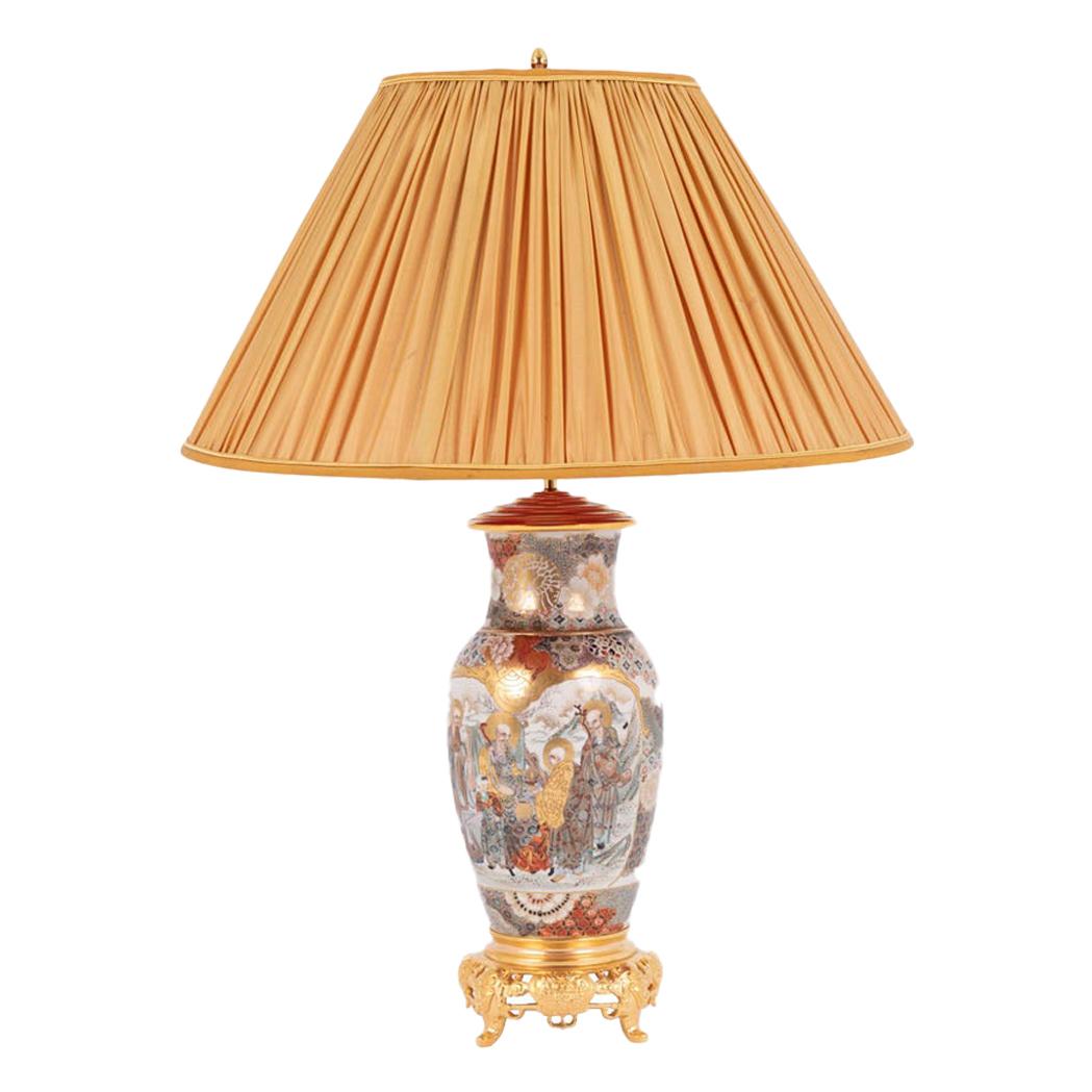 Satsuma Earthenware Lamp, Polychrome and Gilt Decor, Last 19th Century