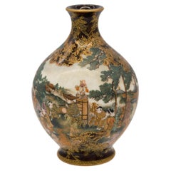 Vintage Satsuma earthenware vase by kinkozan, Meiji period