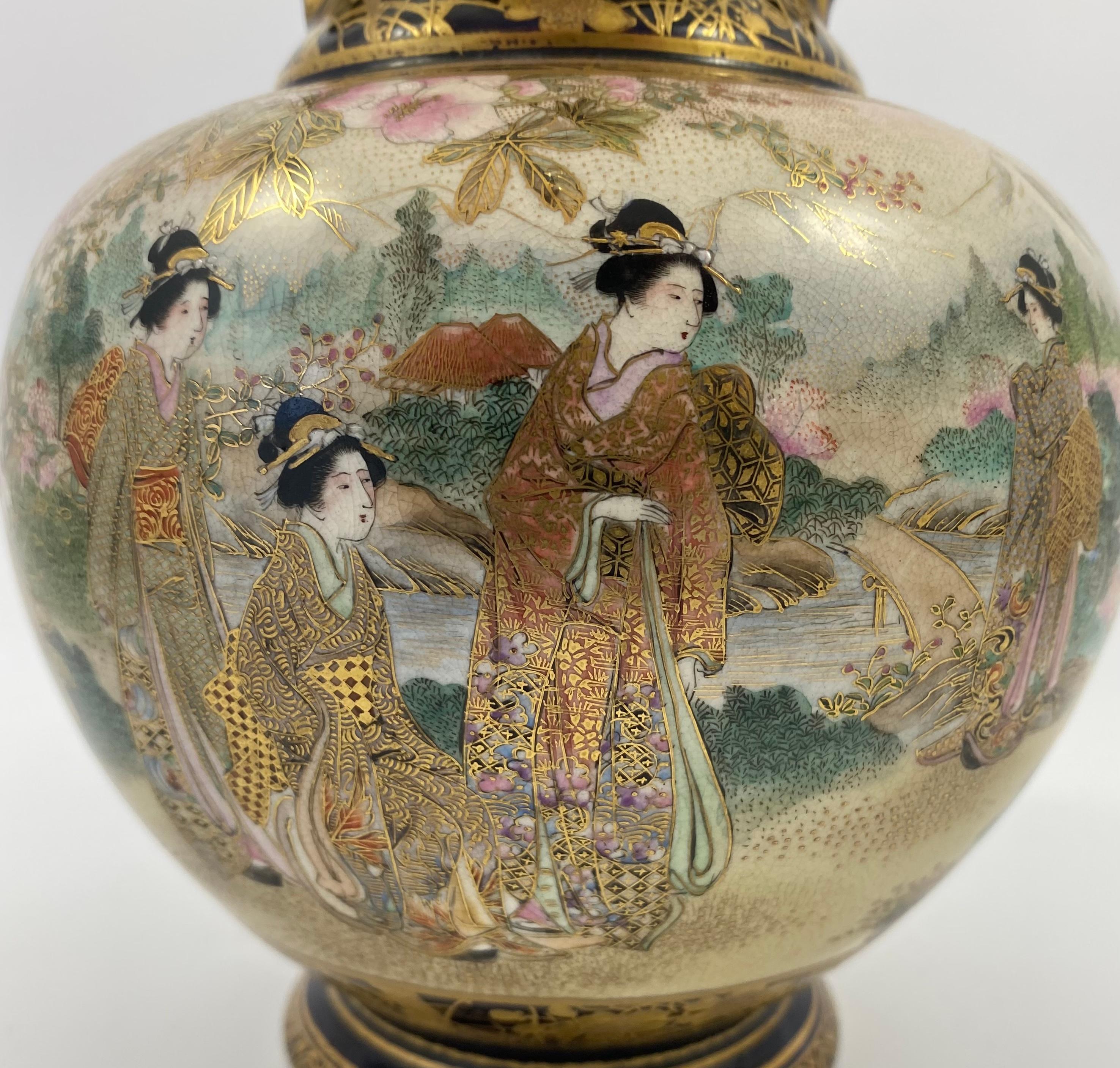 Satsuma Earthenware Vase, Kinkozan, Meiji Period In Good Condition In Gargrave, North Yorkshire