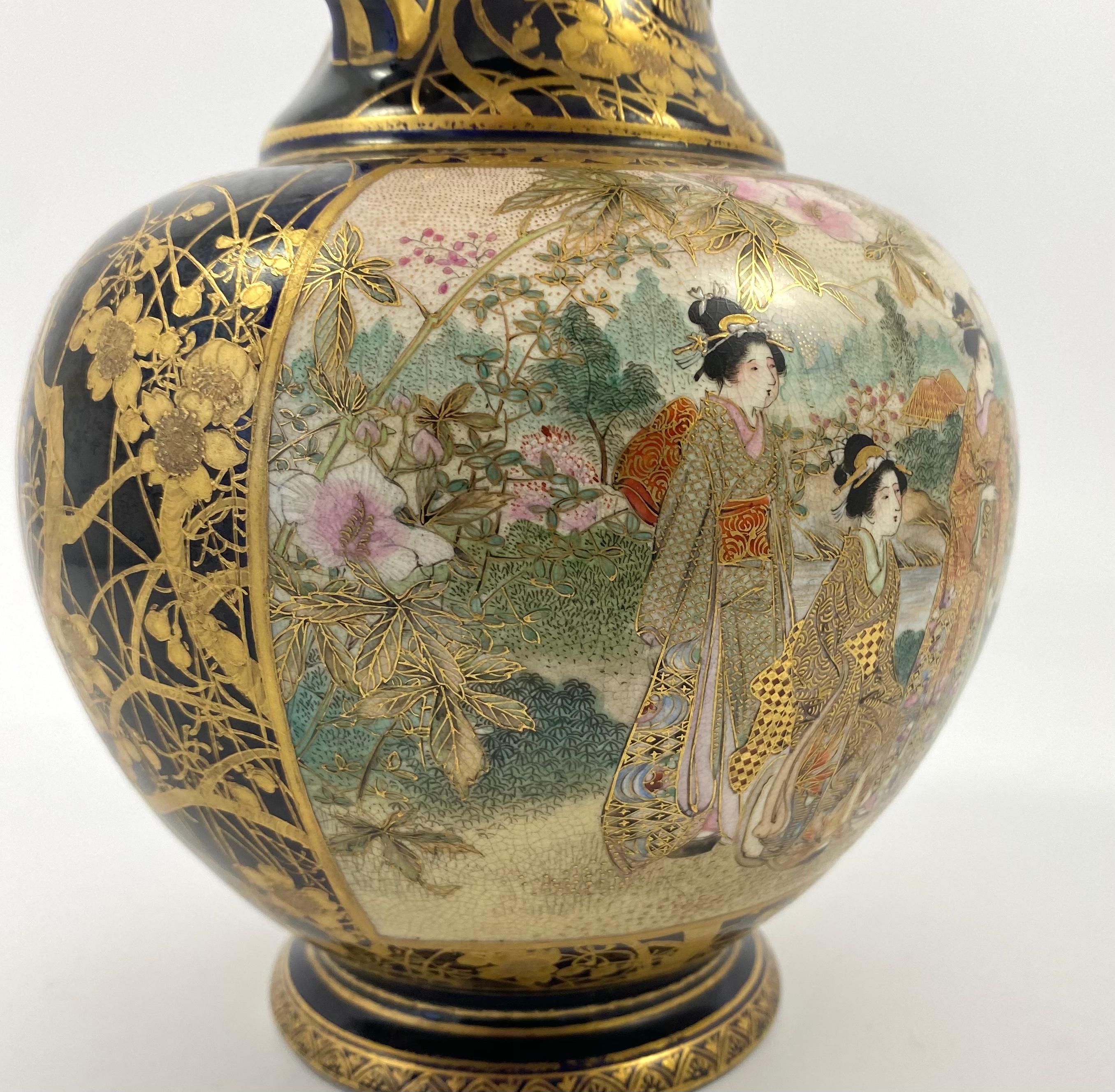 Early 20th Century Satsuma Earthenware Vase, Kinkozan, Meiji Period