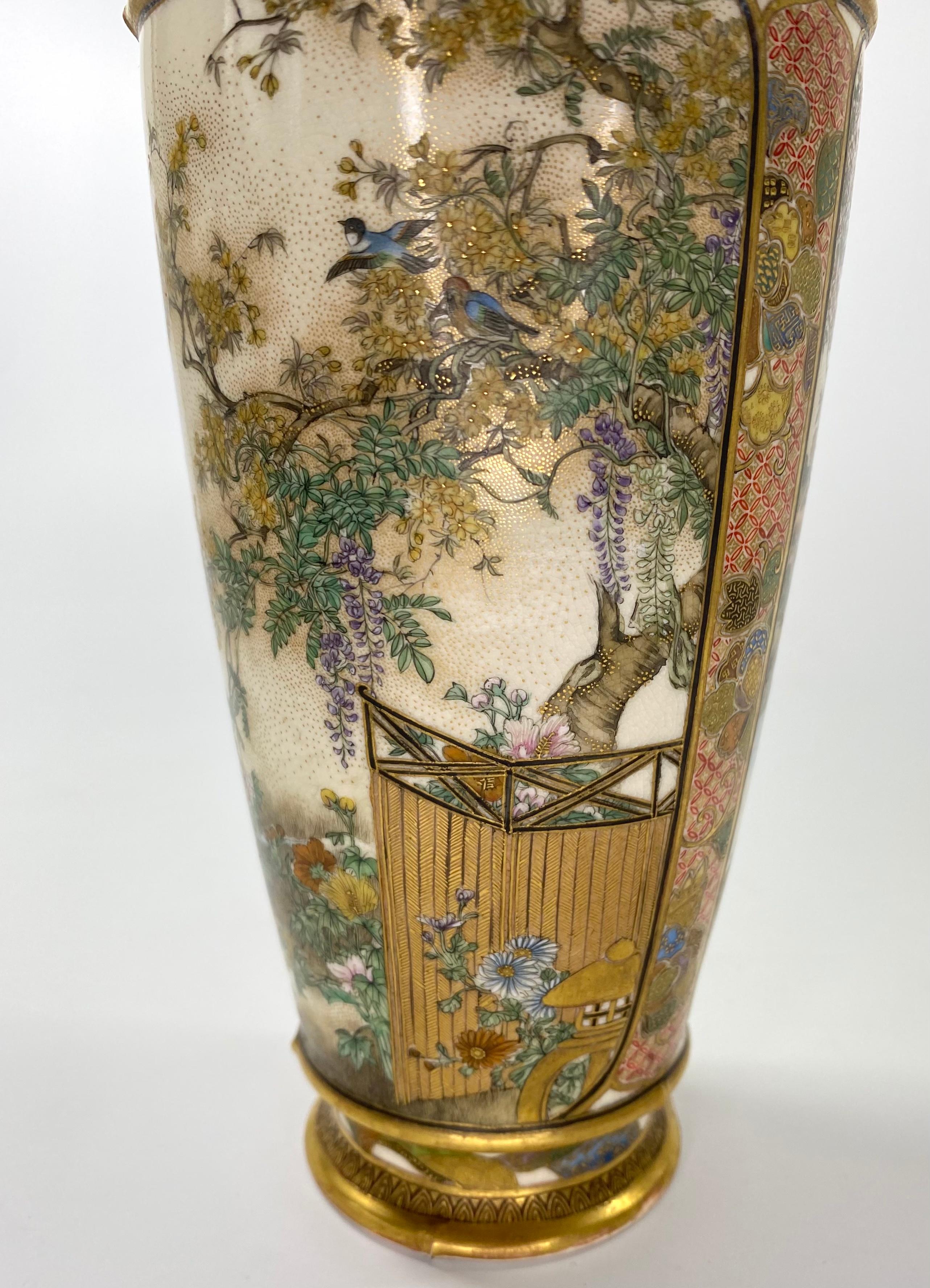Satsuma Earthenware Vase, Ryozan Okamoto, Meiji Period In Good Condition In Gargrave, North Yorkshire