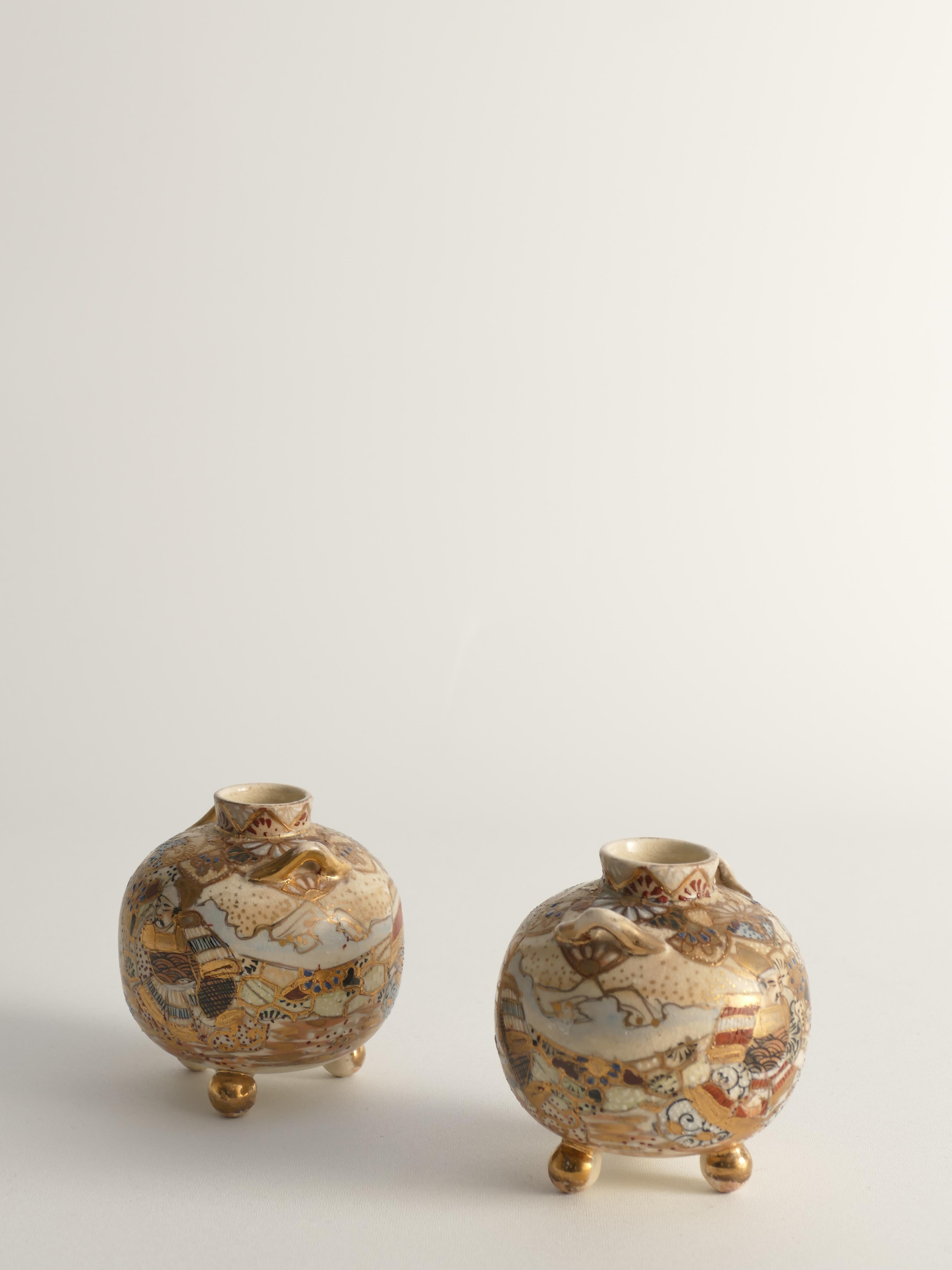 Vasi in terracotta Satsuma, dipinti a mano in policromia, Giappone, set di 2 in vendita 2