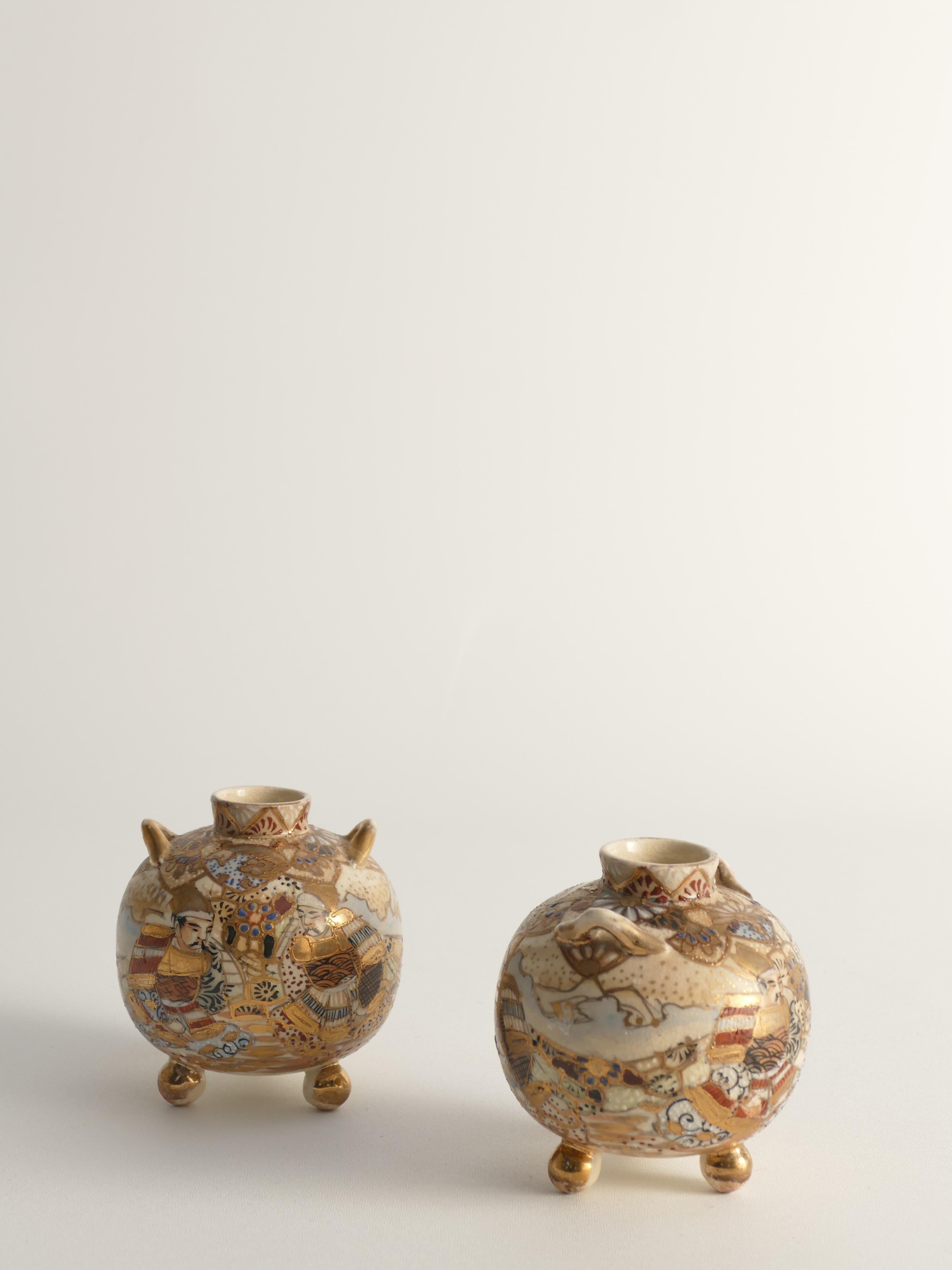 Vasi in terracotta Satsuma, dipinti a mano in policromia, Giappone, set di 2 in vendita 3