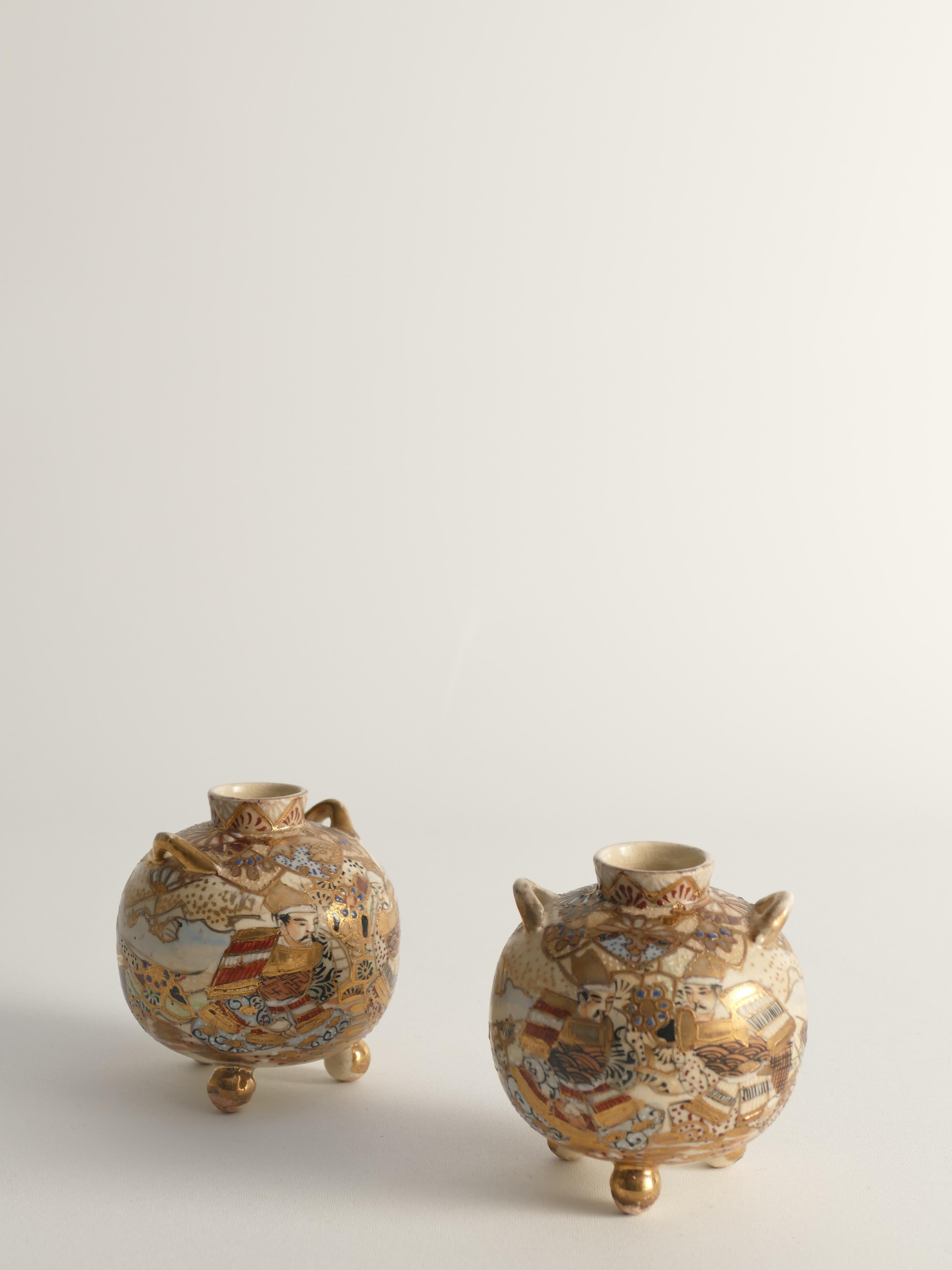 Vasi in terracotta Satsuma, dipinti a mano in policromia, Giappone, set di 2 in vendita 4