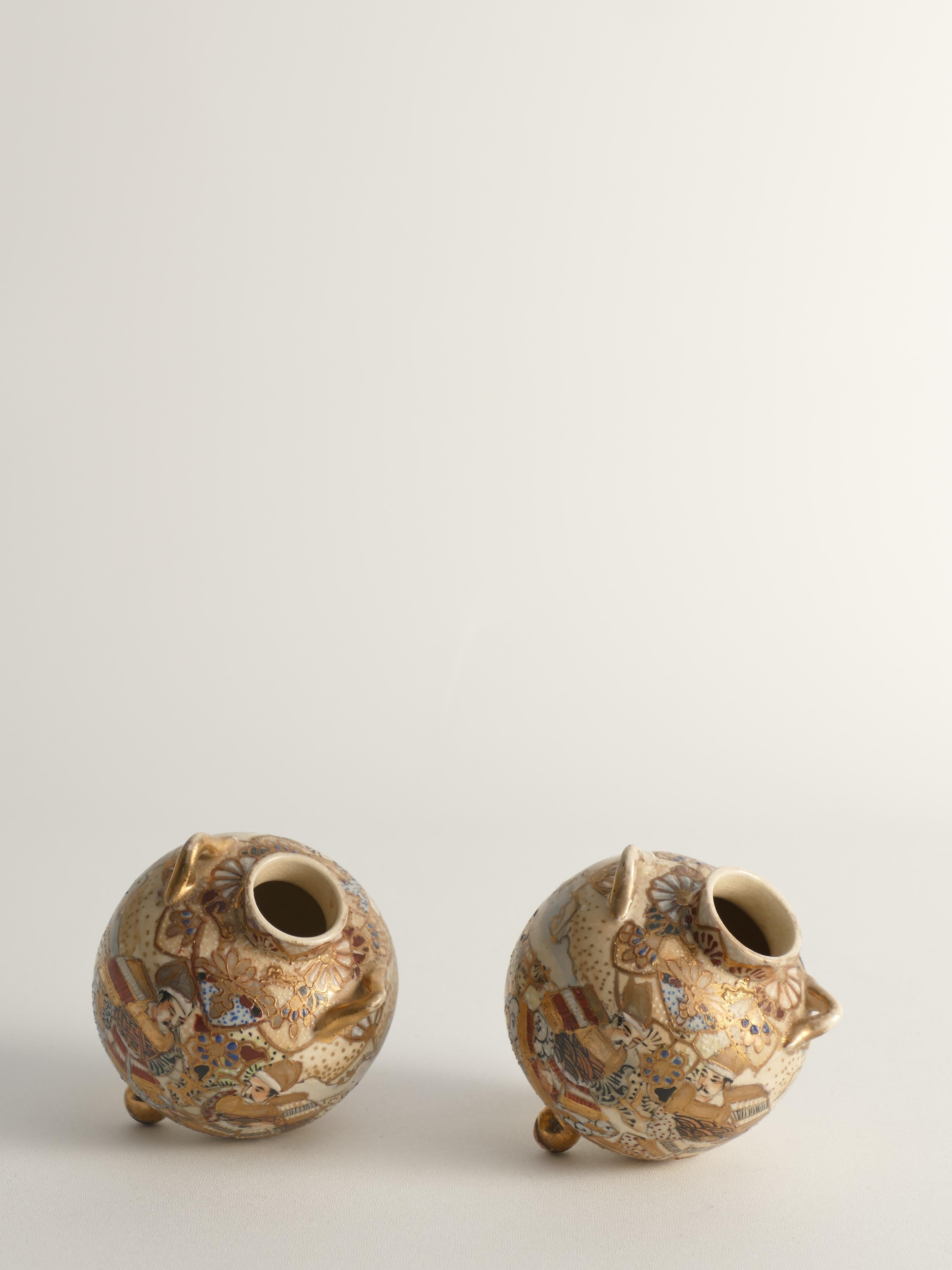 Vasi in terracotta Satsuma, dipinti a mano in policromia, Giappone, set di 2 in vendita 6