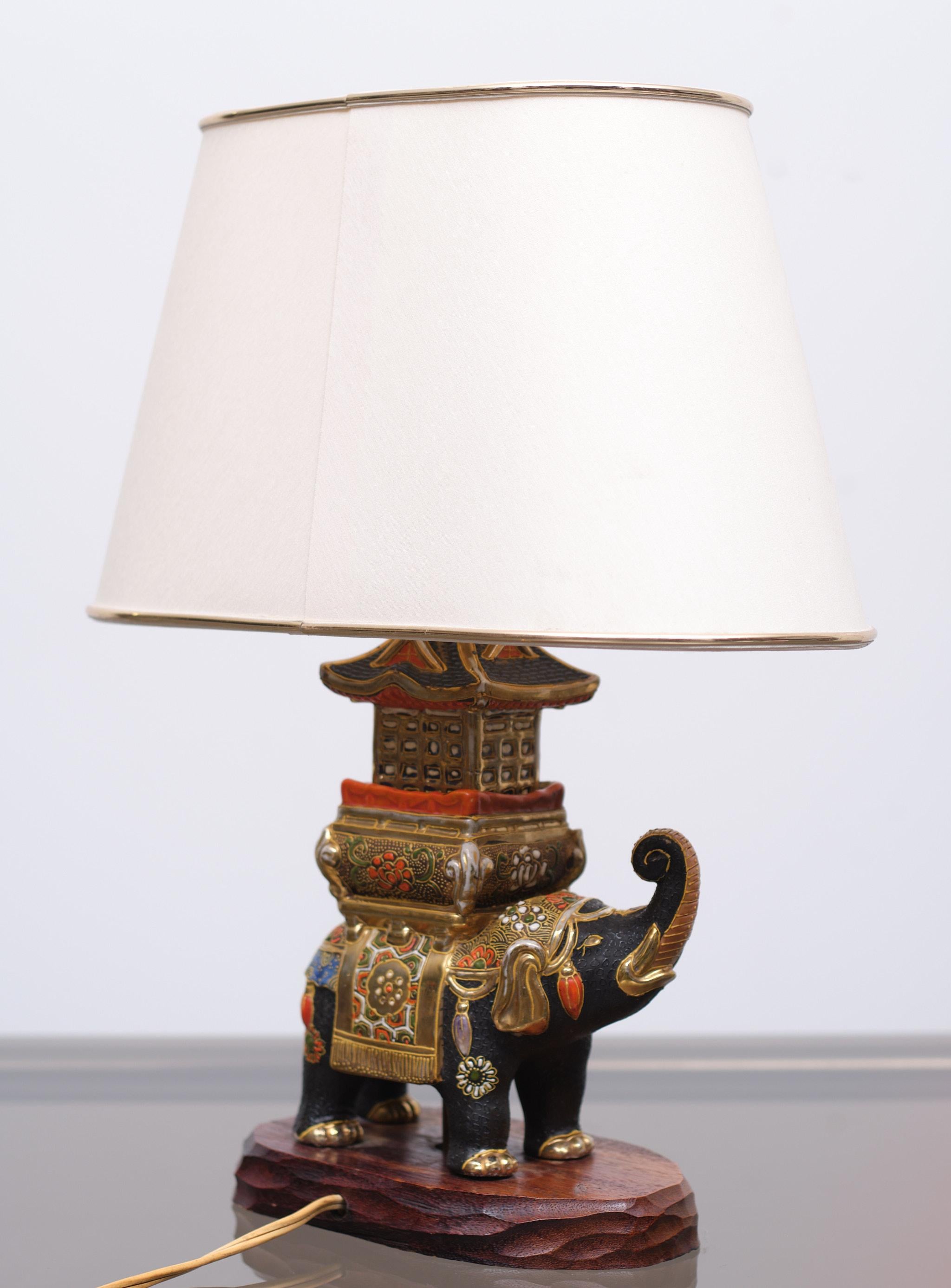 Japanese Satsuma Elephant Table Lamp, 1930s, Japan