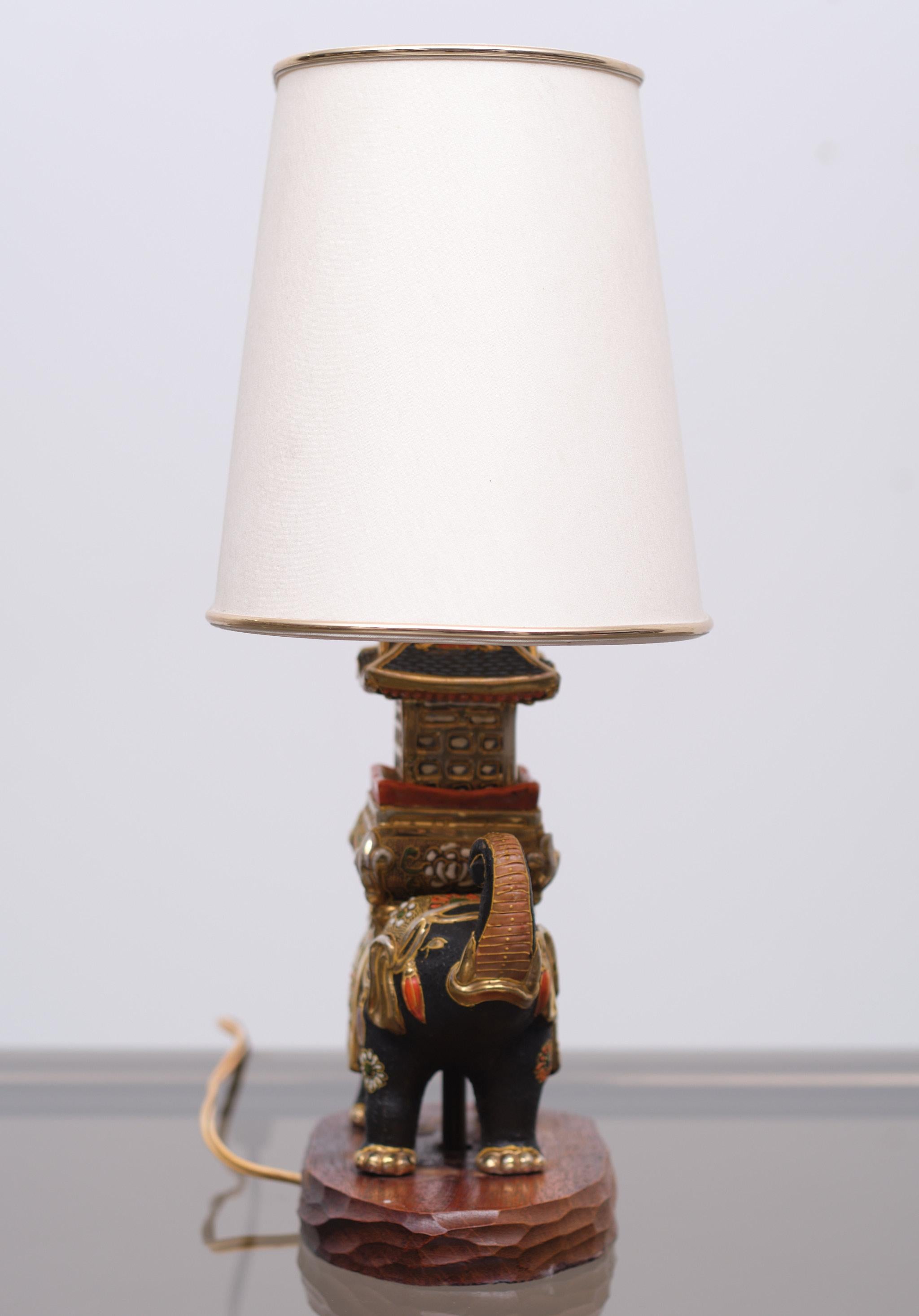 Ceramic Satsuma Elephant Table Lamp, 1930s, Japan
