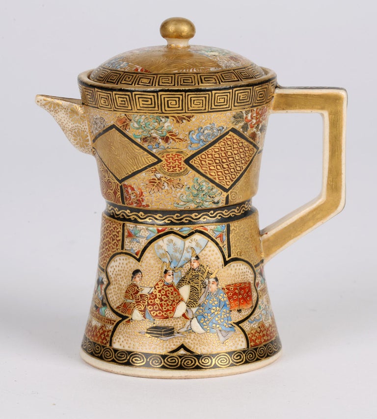 Satsuma Japanese Meiji Miniature Enameled Teapot Kozon Mark For Sale at