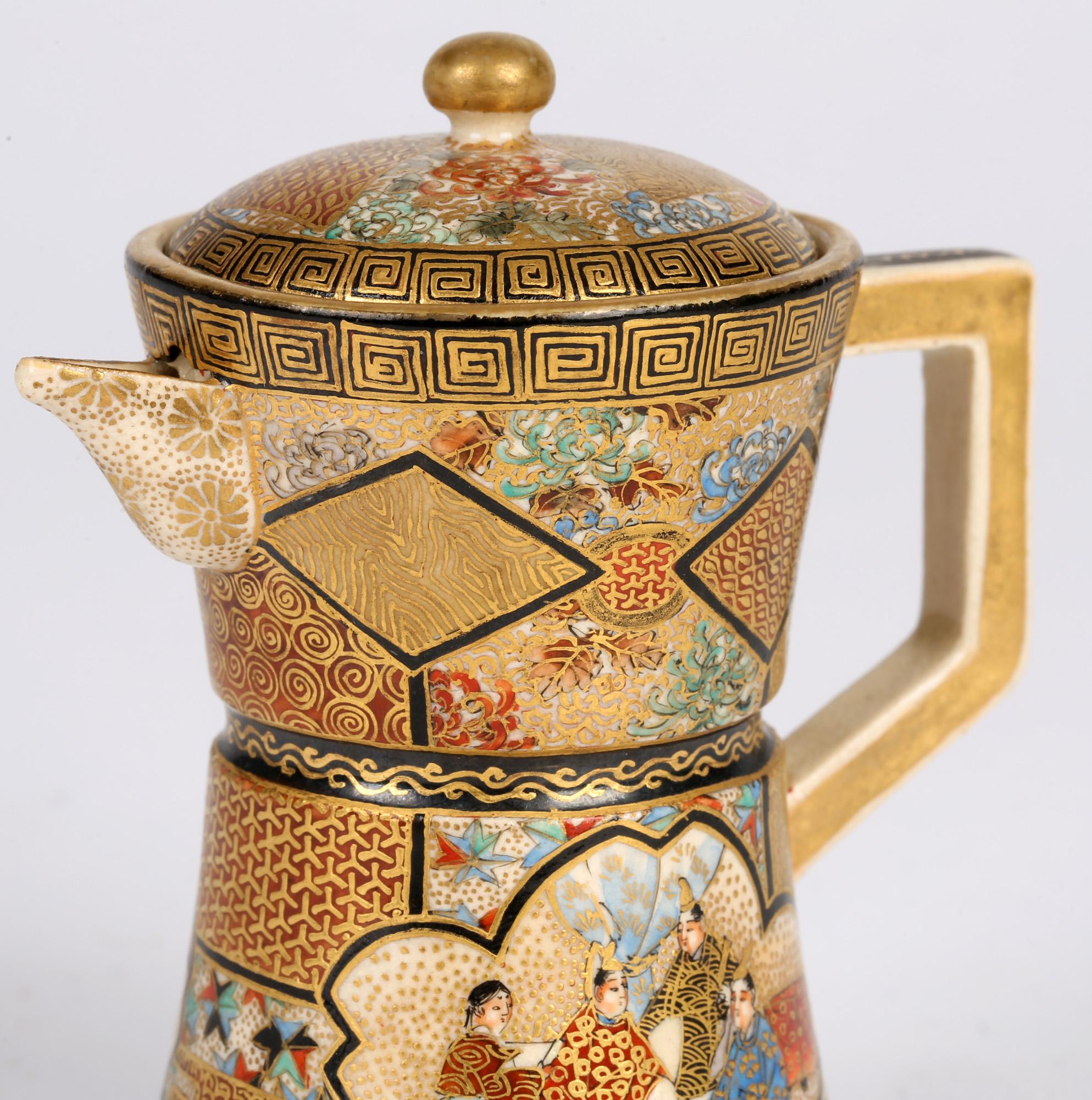 Satsuma Japanese Meiji Miniature Enameled Teapot Kozon Mark For Sale 8