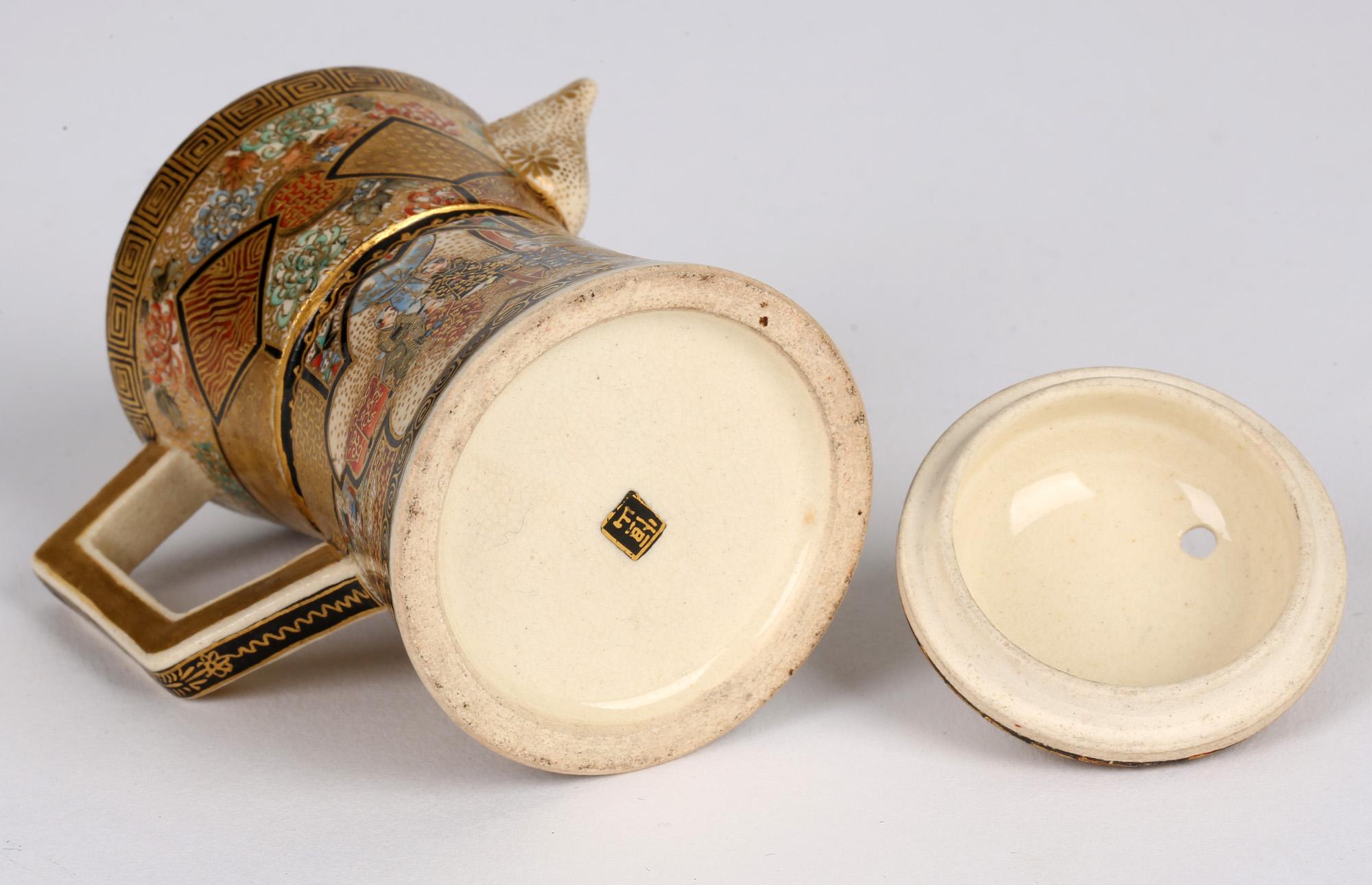 Satsuma Japanese Meiji Miniature Enameled Teapot Kozon Mark In Good Condition For Sale In Bishop's Stortford, Hertfordshire