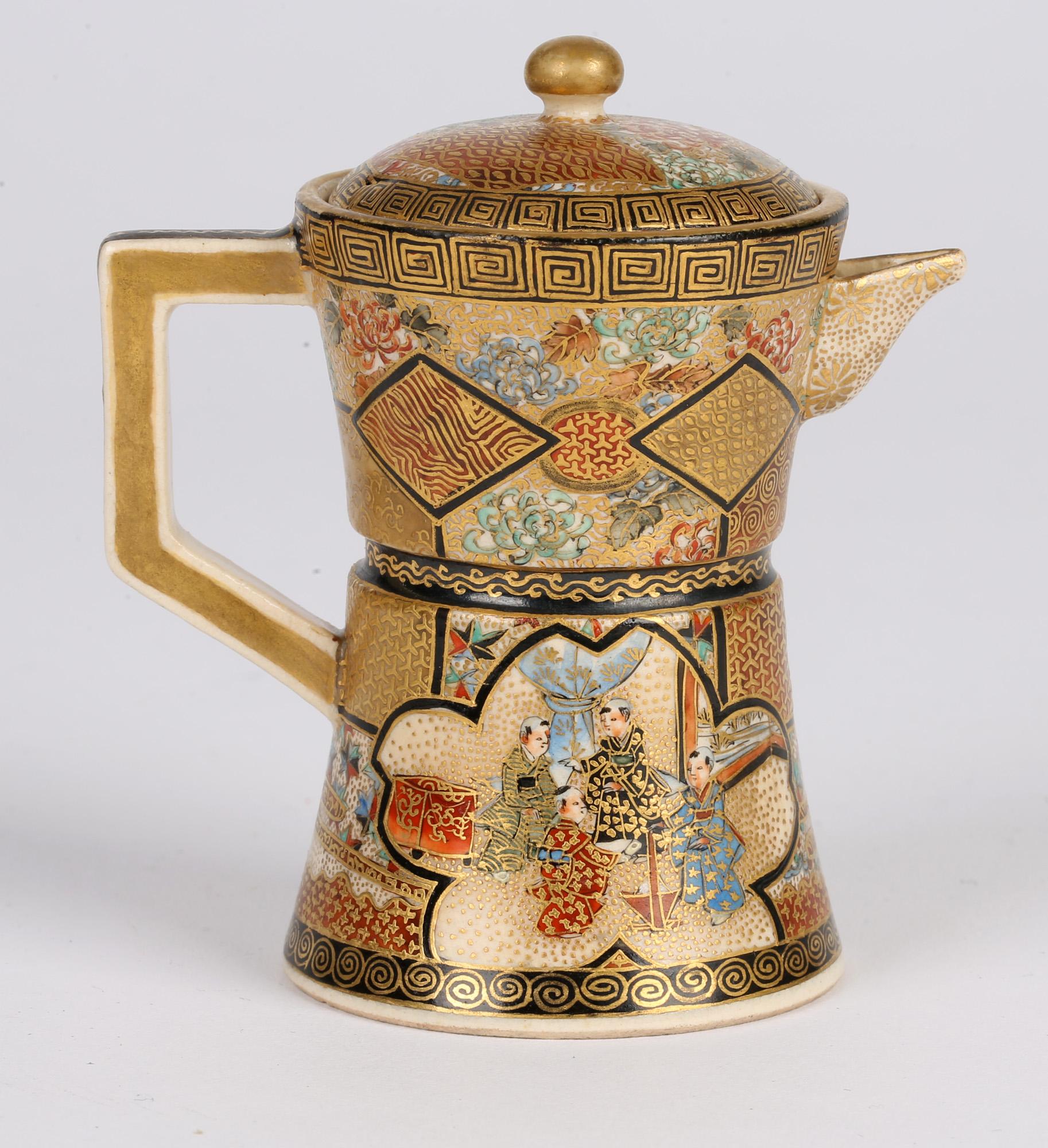 Satsuma Japanische Meiji-Miniatur emaillierte Teekanne mit Kozon-Marke (19. Jahrhundert) im Angebot