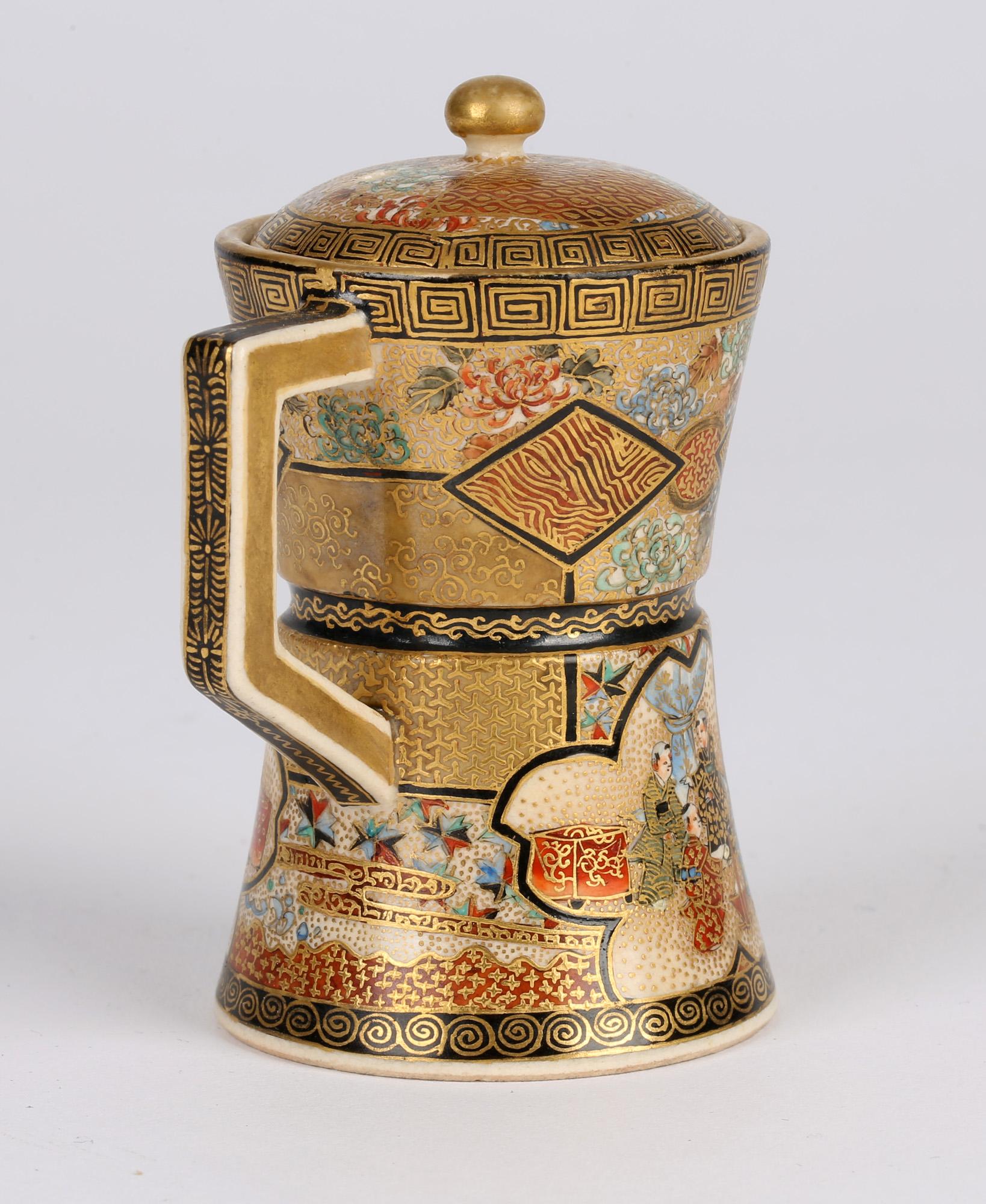 Satsuma Japanese Meiji Miniature Enameled Teapot Kozon Mark For Sale 3