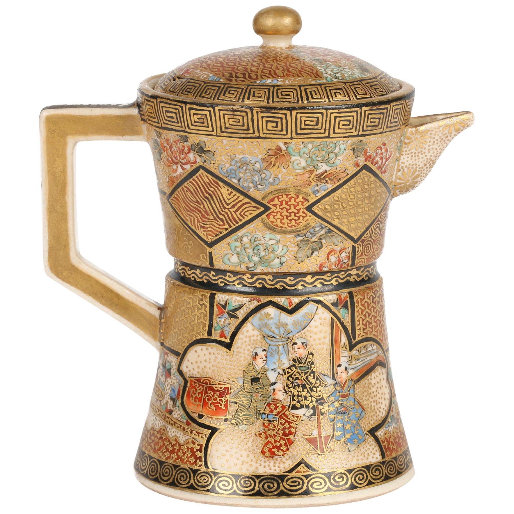 Satsuma Japanese Meiji Miniature Enameled Teapot Kozon Mark For Sale