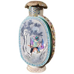 Satsuma Kyoto Vase with Scenic Panels, Pierced Sides, Gosu Blue, circa 1880