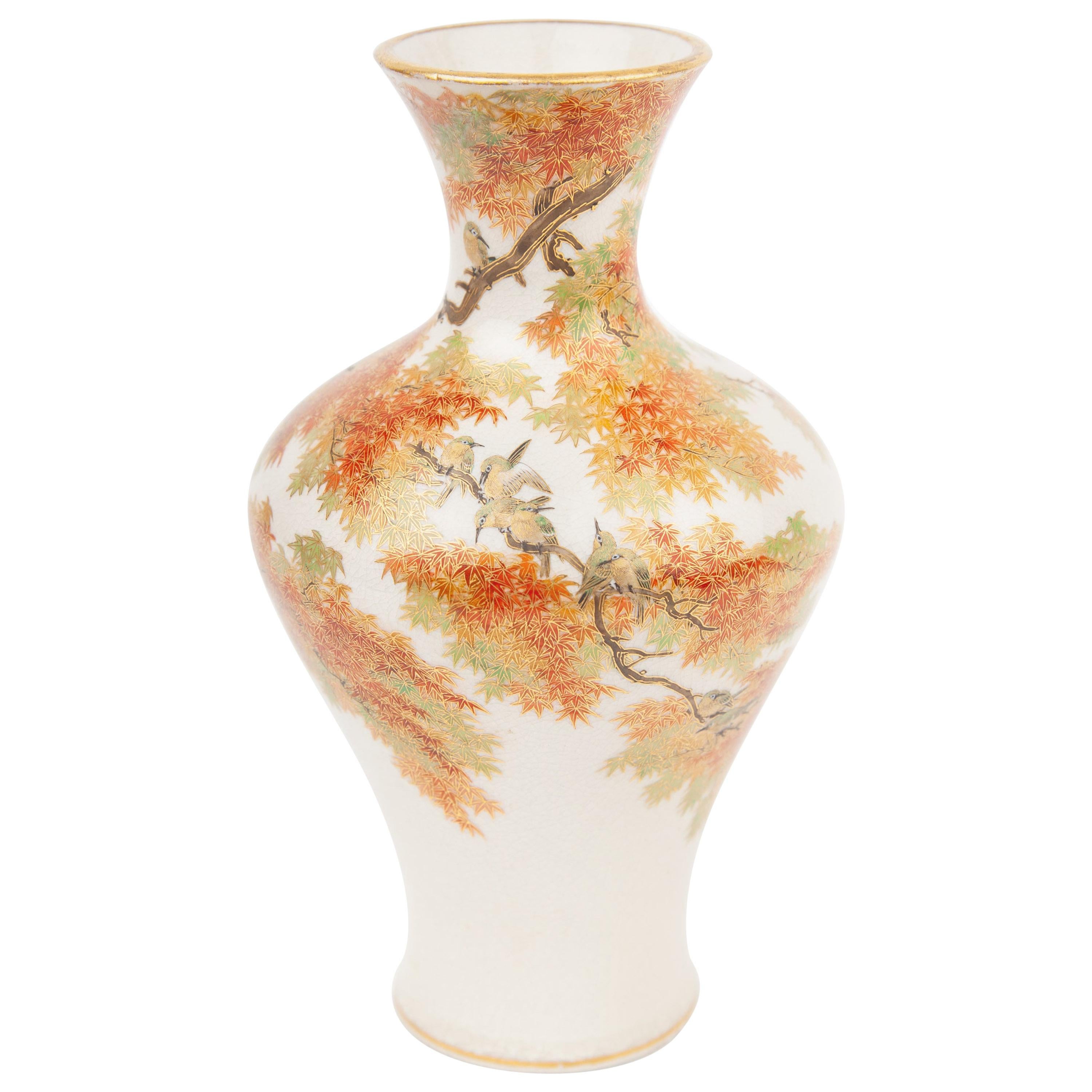 Satsuma Large Vase, Japanese Gilded Painted Ceramics, 20th Century Yabu Meizan For Sale