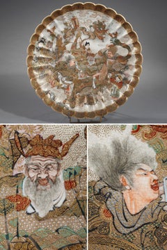 Assiette Satsuma décorée de caractères animés, Japon