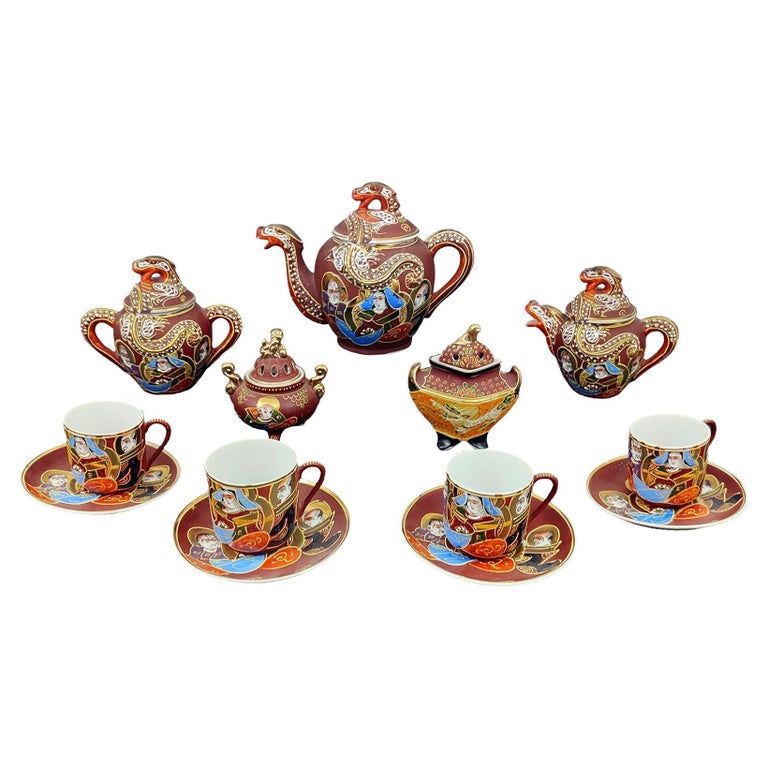 Satsuma Porcelain Tea Set, Geisha Lithophane, MidCentury, Japan, Free