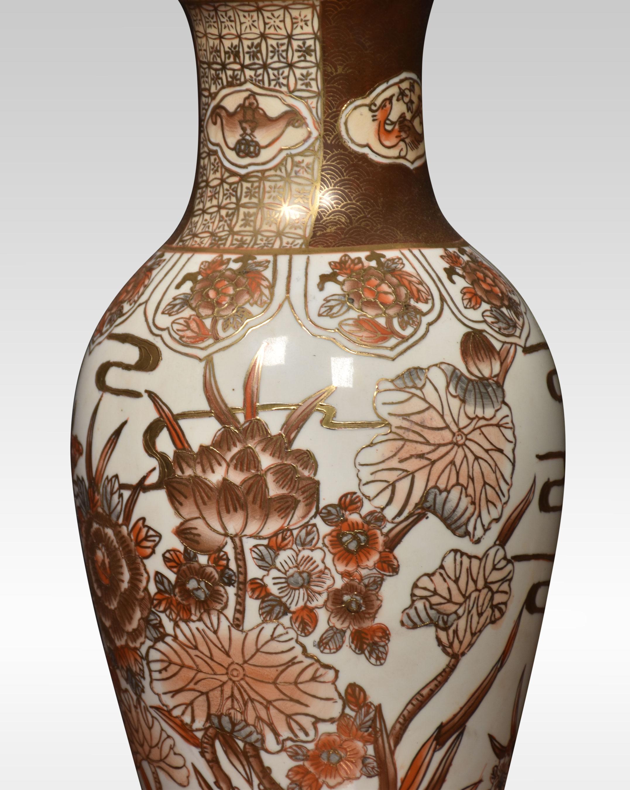 Japanese Satsuma Porcelain Vase Lamp For Sale