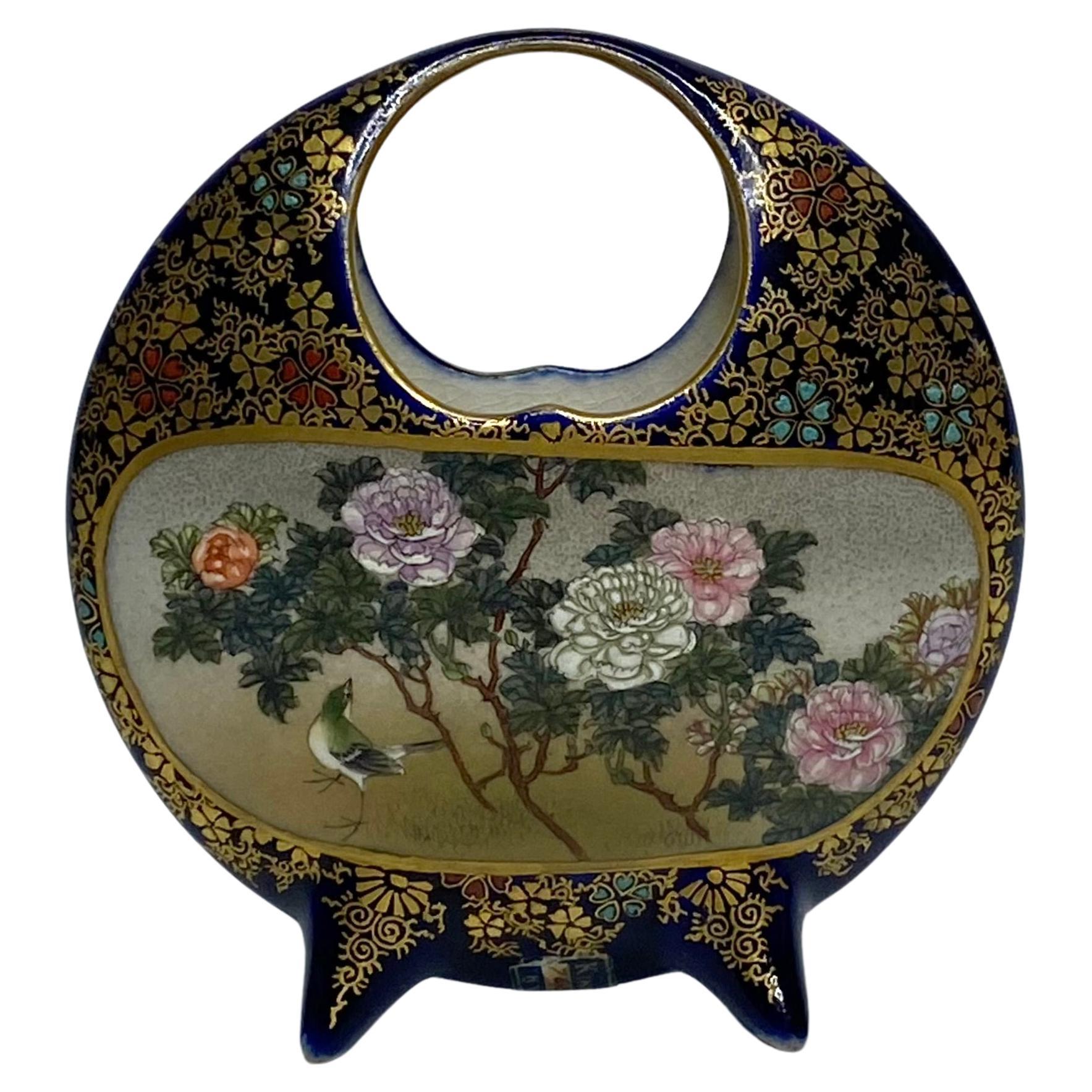 Satsuma pottery basket, Kinkozan, Meiji Period.