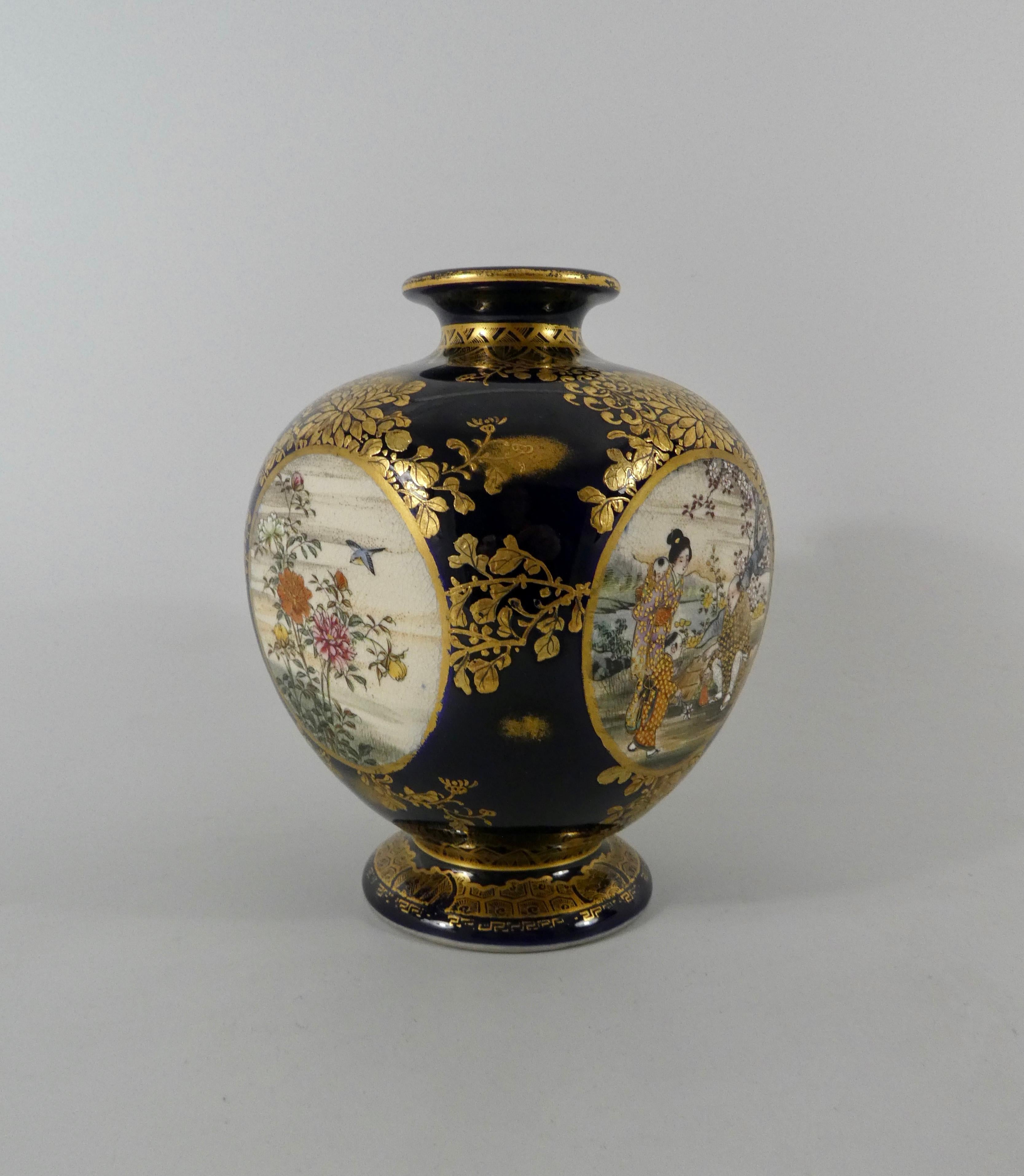Fired Satsuma Pottery Squared Vase, Kinkozan, circa 1890, Meiji Period