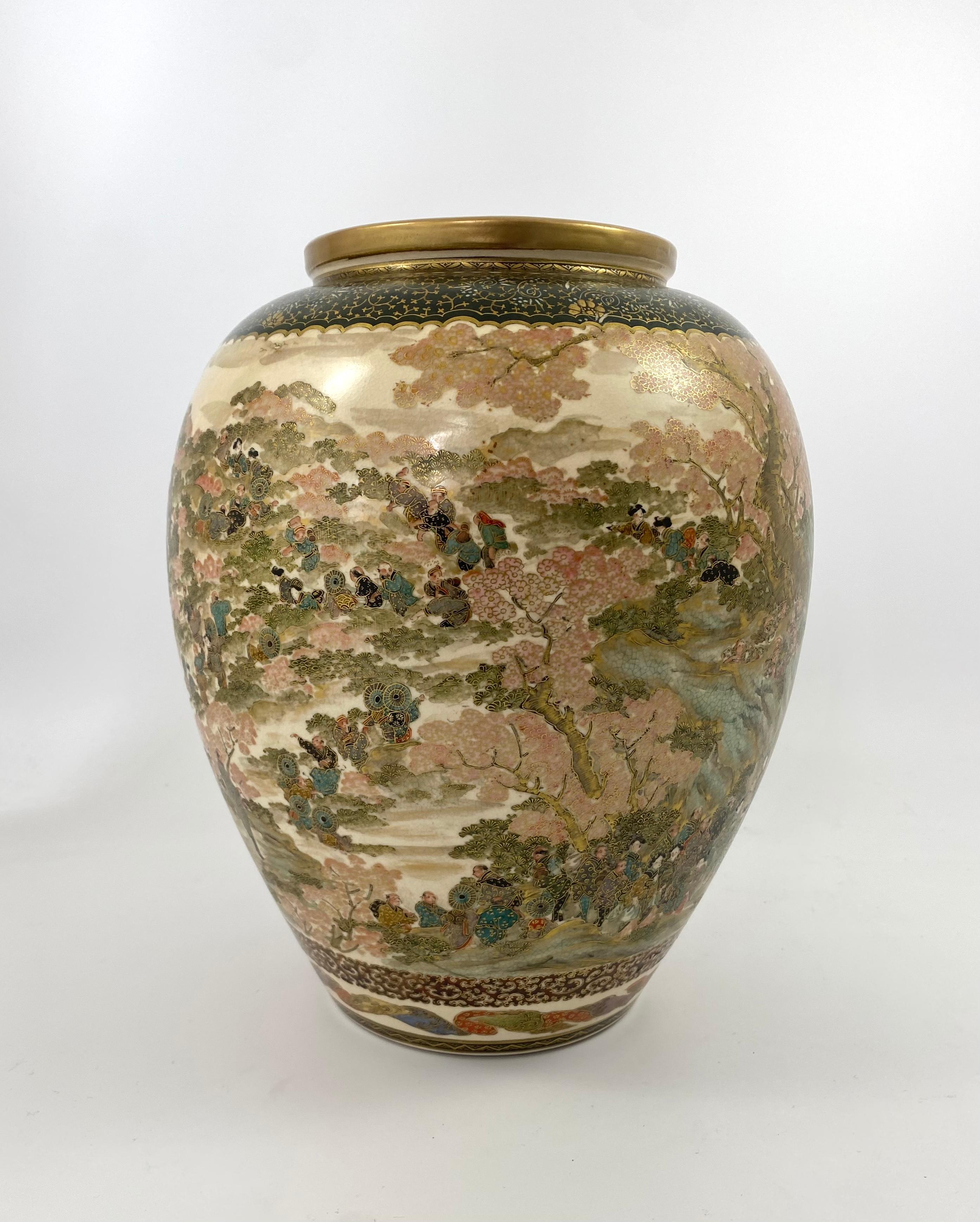 Satsuma Pottery Vase, Festival Gathering, Signed Zenkozan, Meiji Period 5