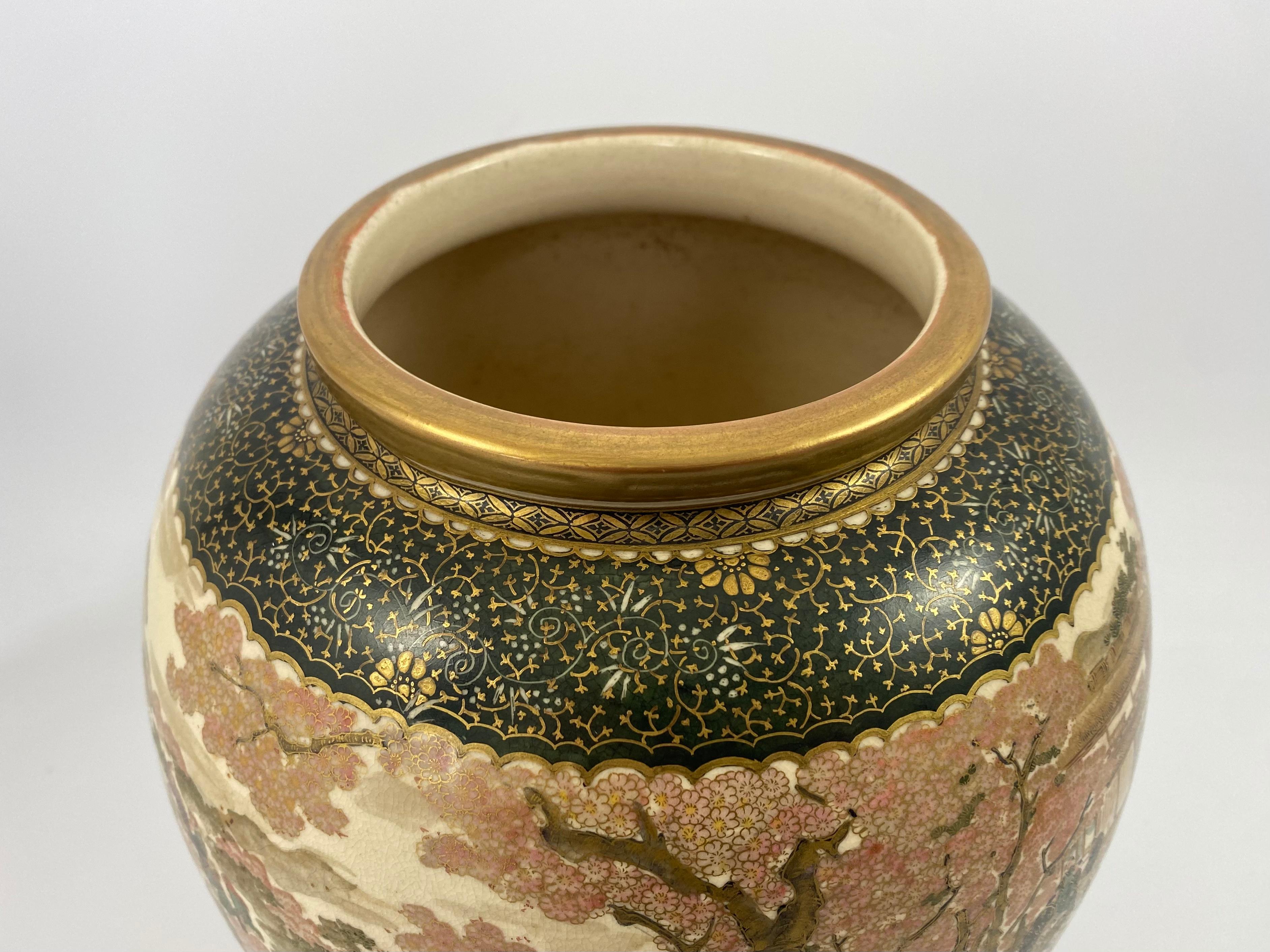 Satsuma Pottery Vase, Festival Gathering, Signed Zenkozan, Meiji Period 6