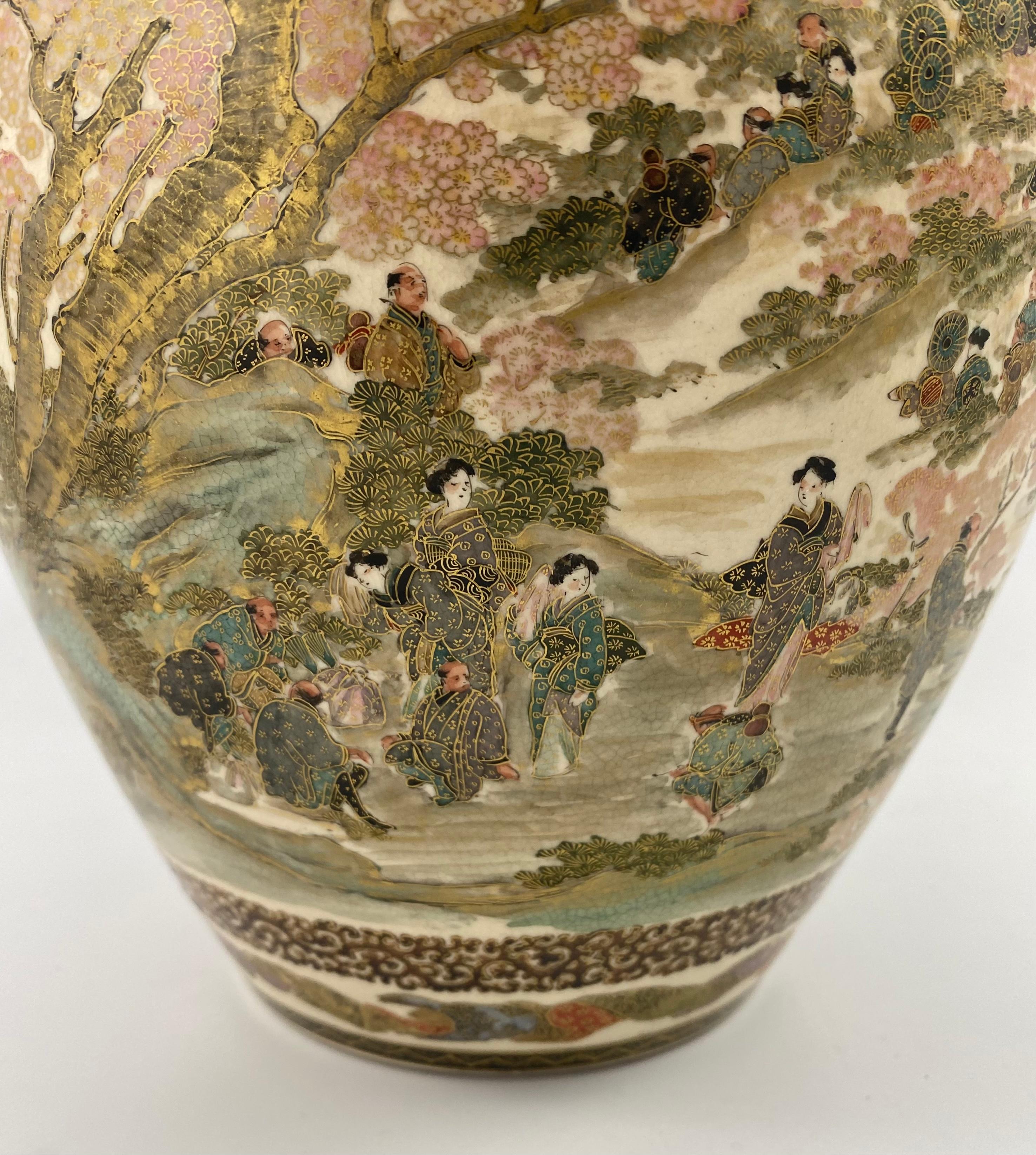 Satsuma Pottery Vase, Festival Gathering, Signed Zenkozan, Meiji Period 1