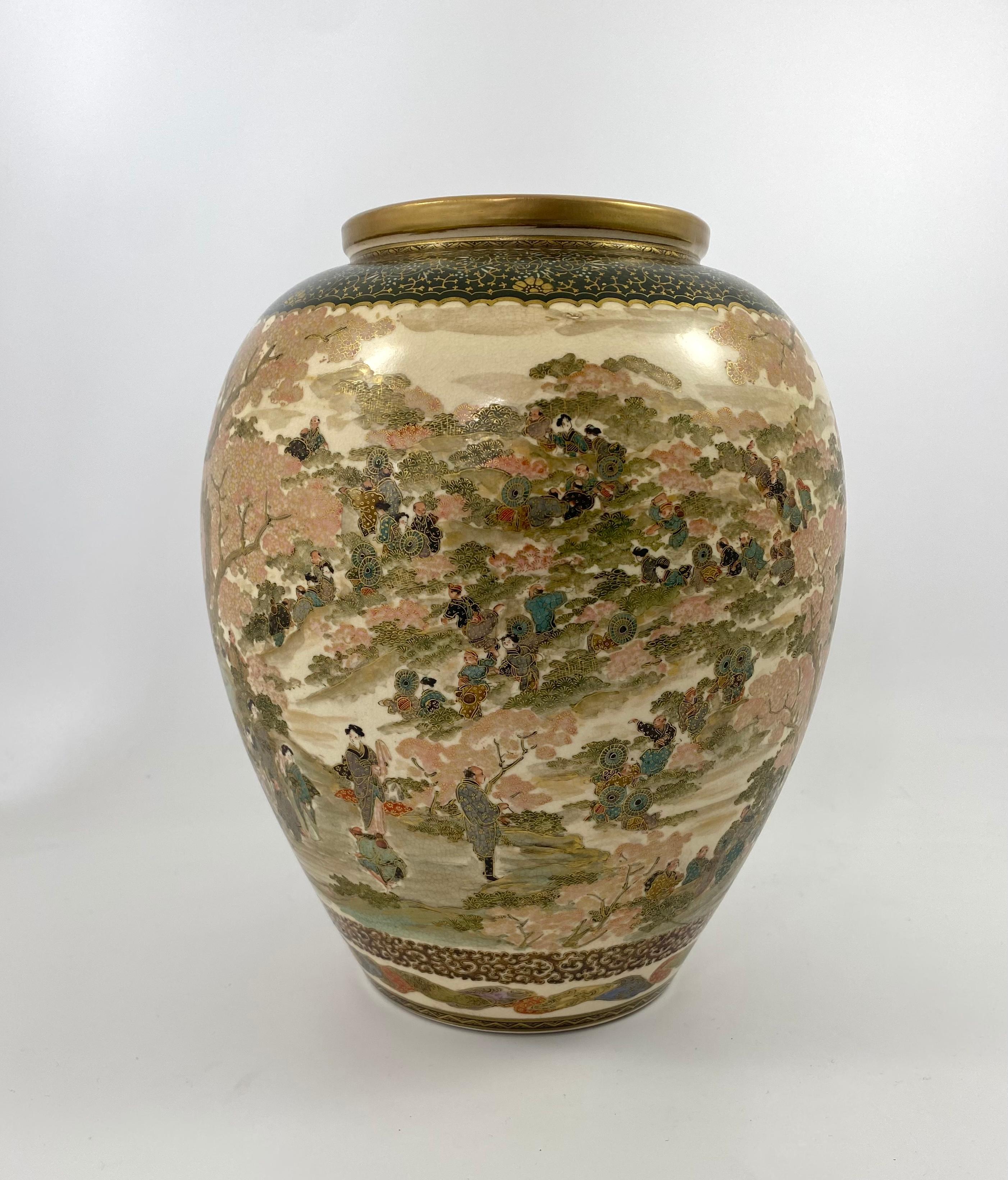 Satsuma Pottery Vase, Festival Gathering, Signed Zenkozan, Meiji Period 2