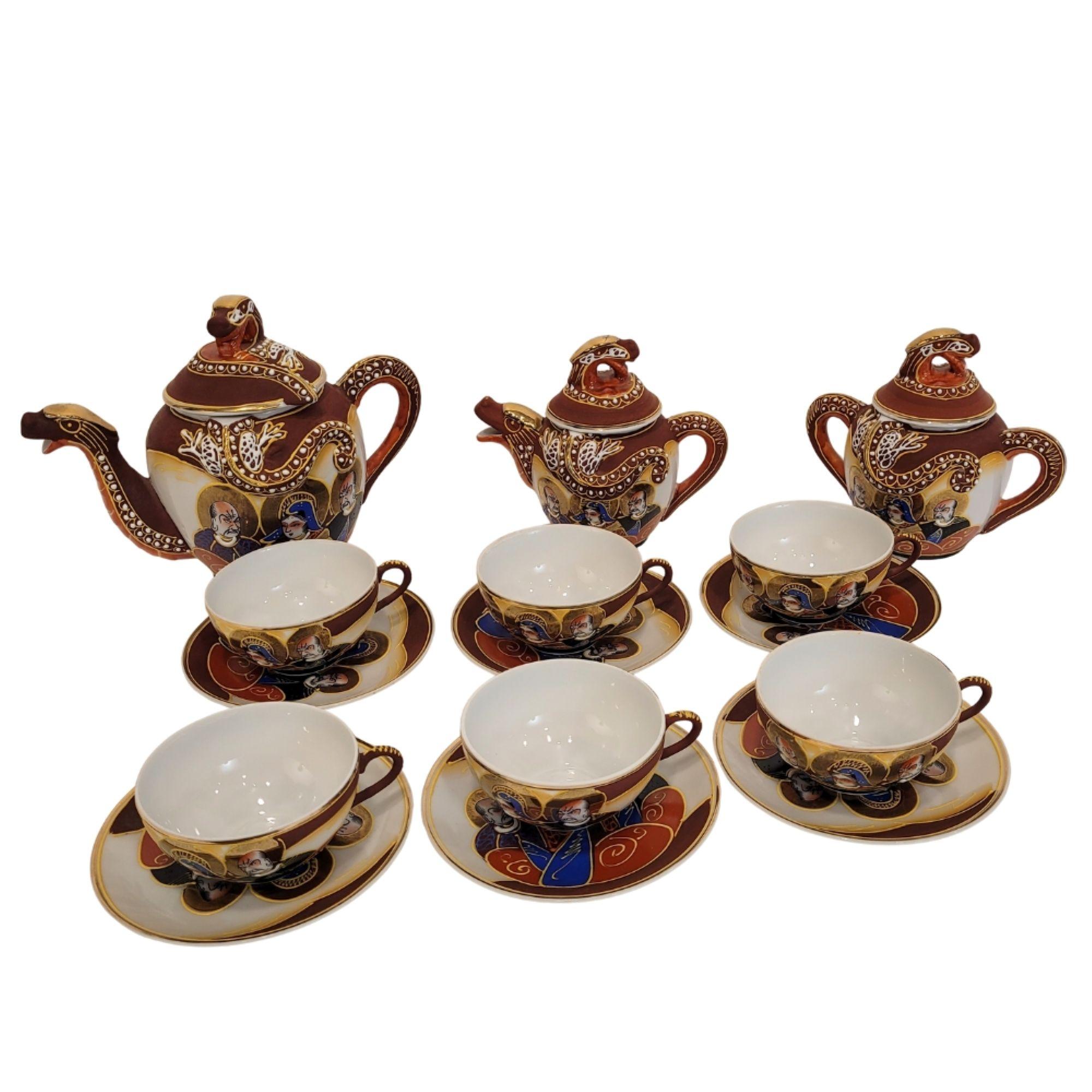Satsuma Red Gold Blue Satsuma Porcelain Tea Set, Nakasima Japan For Sale 8