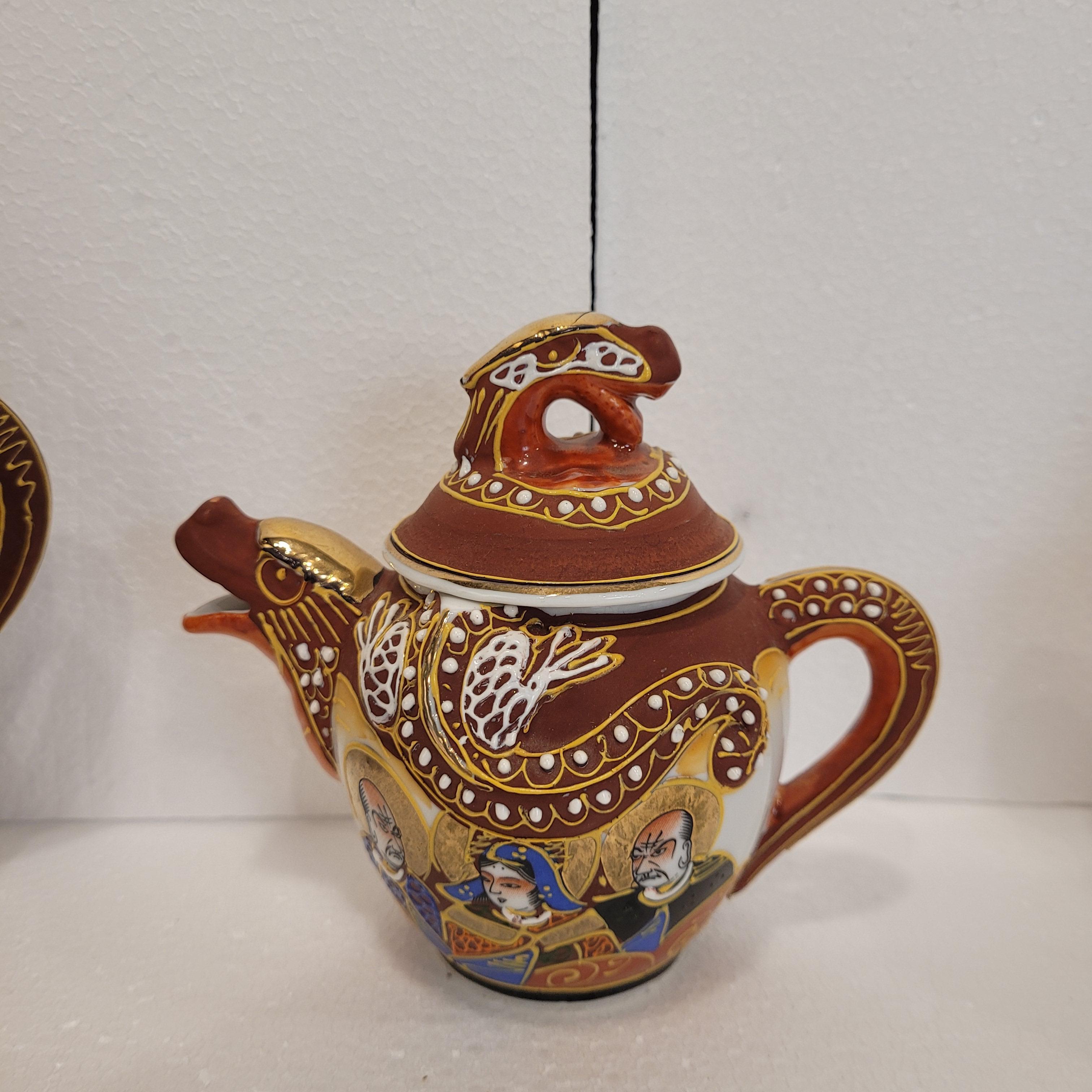 Satsuma Red Gold Blue Satsuma Porcelain Tea Set, Nakasima Japan For Sale 10